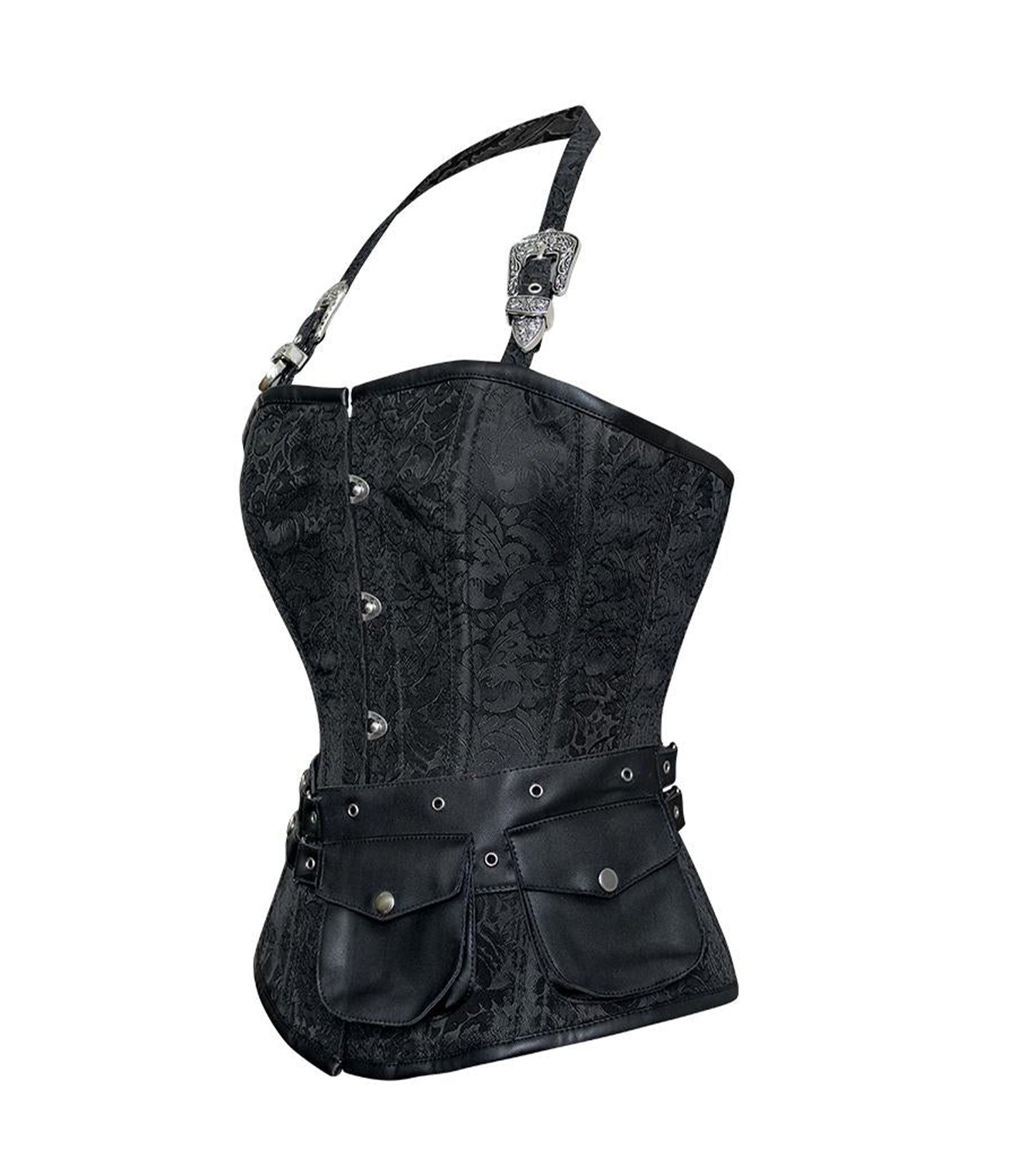 Black brocade waist reducing overbust Corsets