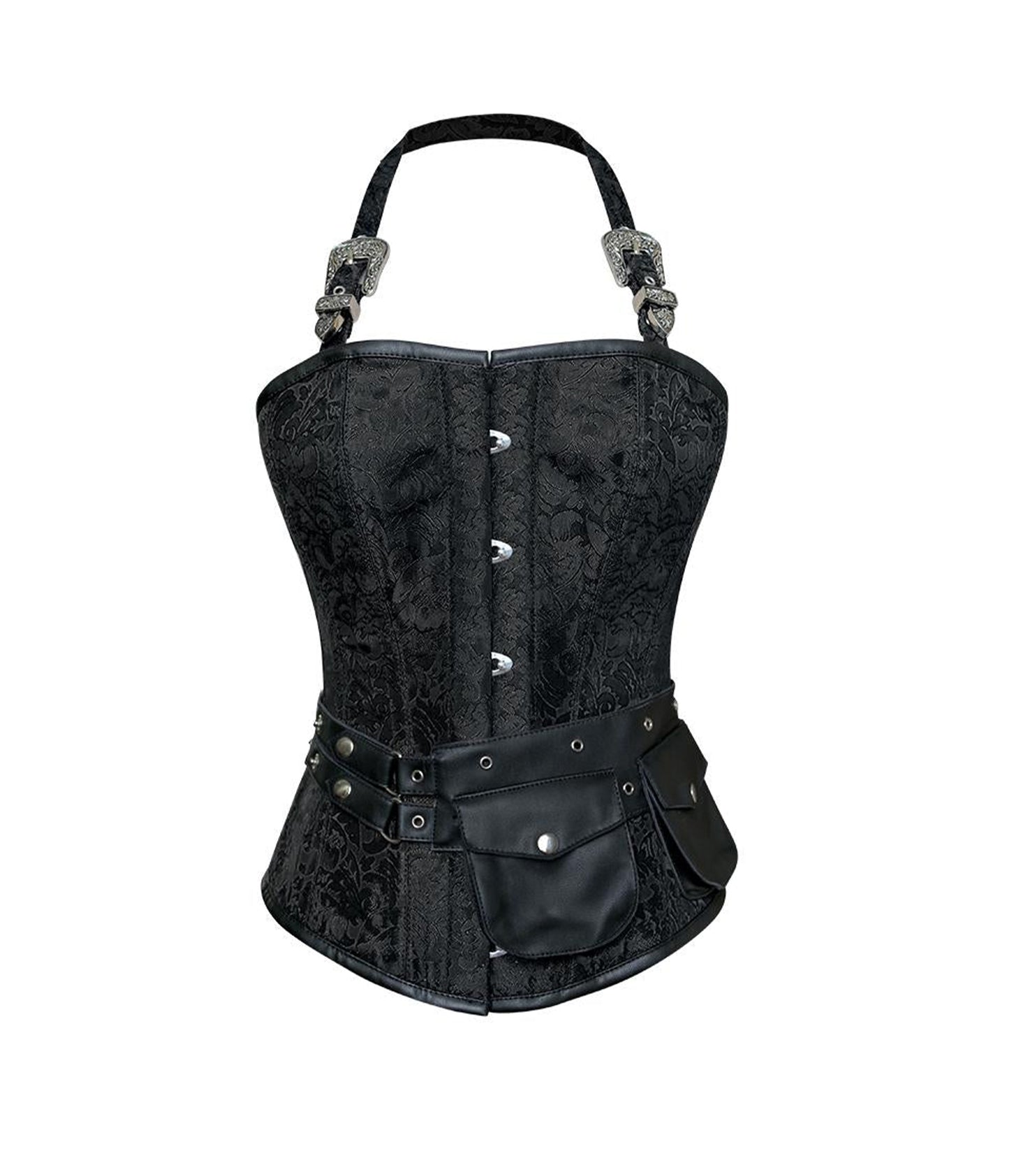 Black brocade waist reducing overbust Corsets