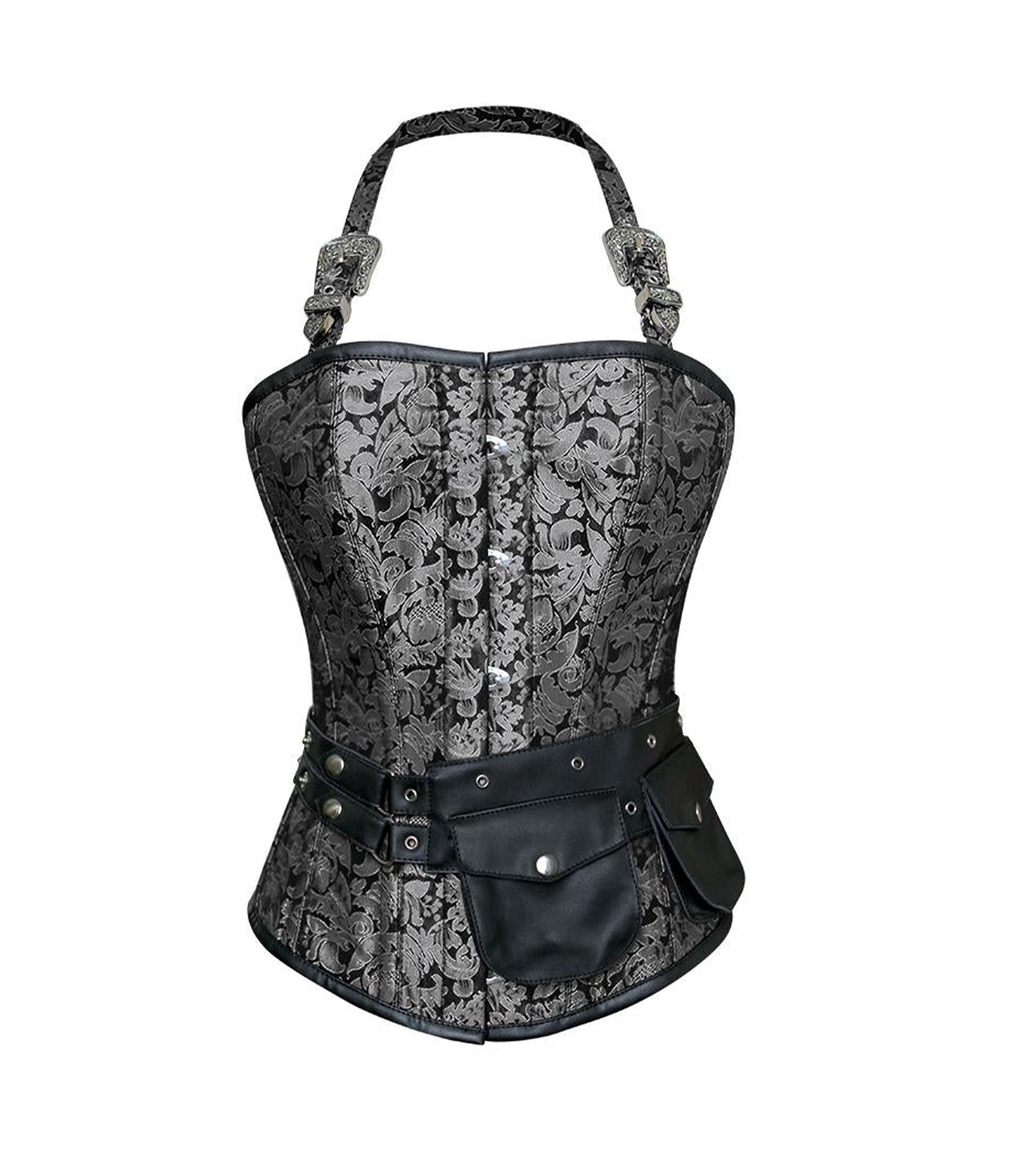 Silver Brocade Waist Reducing Overbust Corsets
