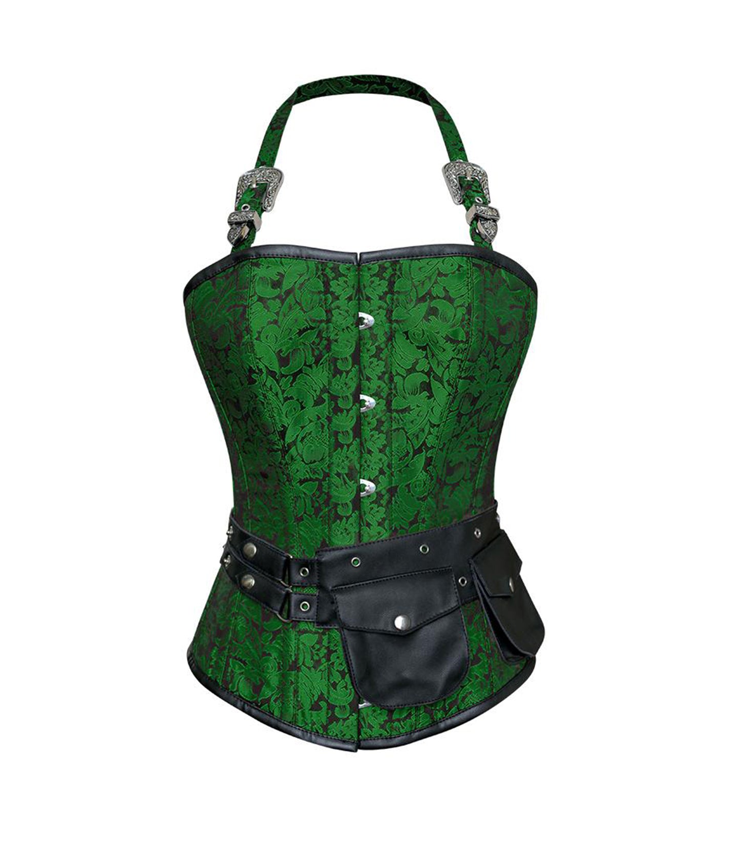 Green Brocade Waist Reducing Overbust Corsets