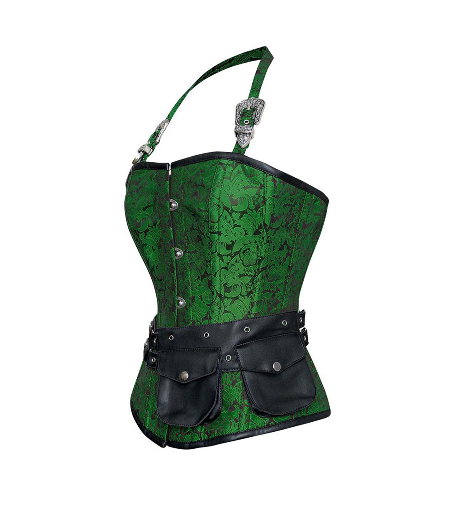 Green Brocade Waist Reducing Overbust Corsets