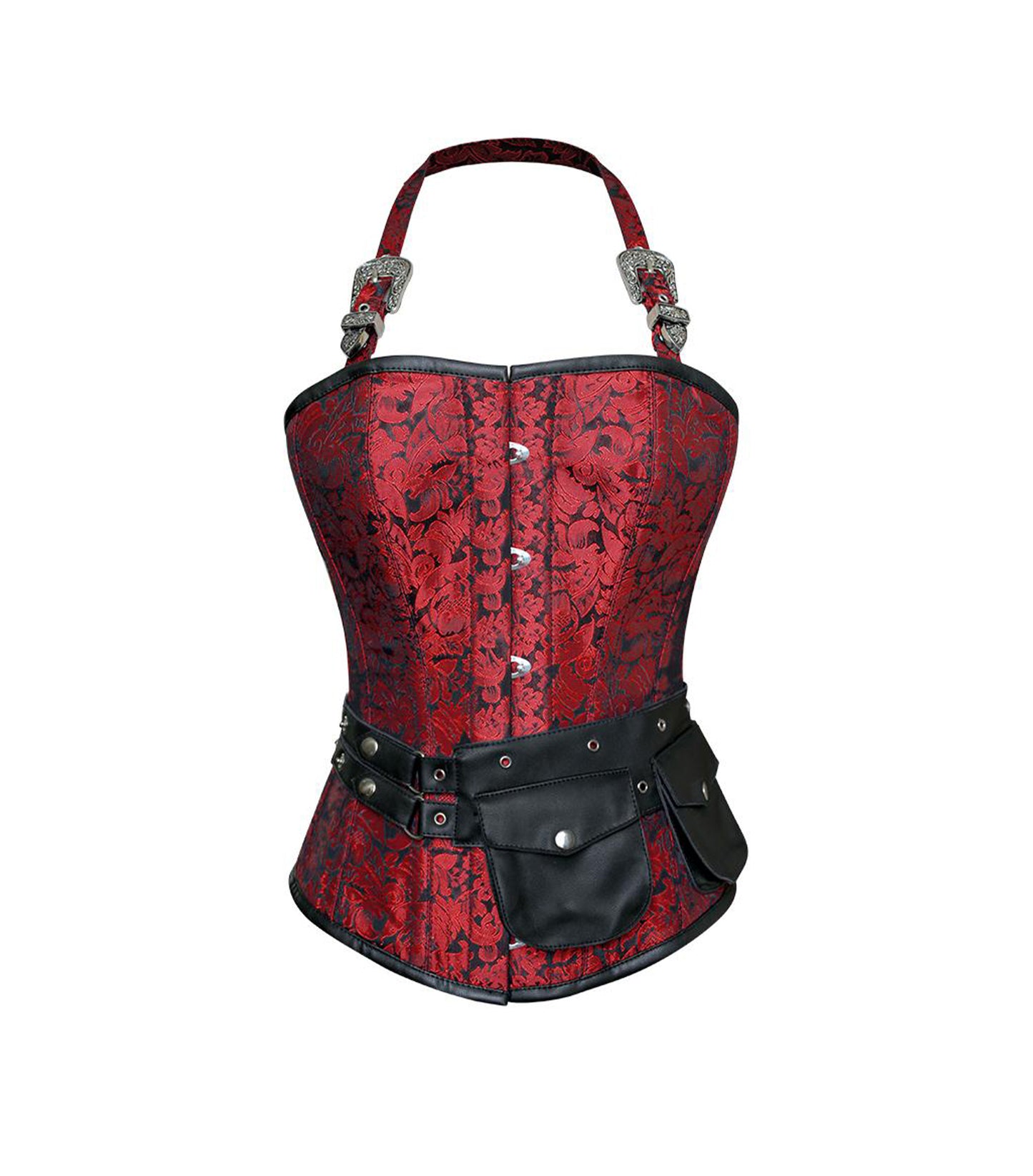 Red Brocade Waist Reducing Overbust Corsets