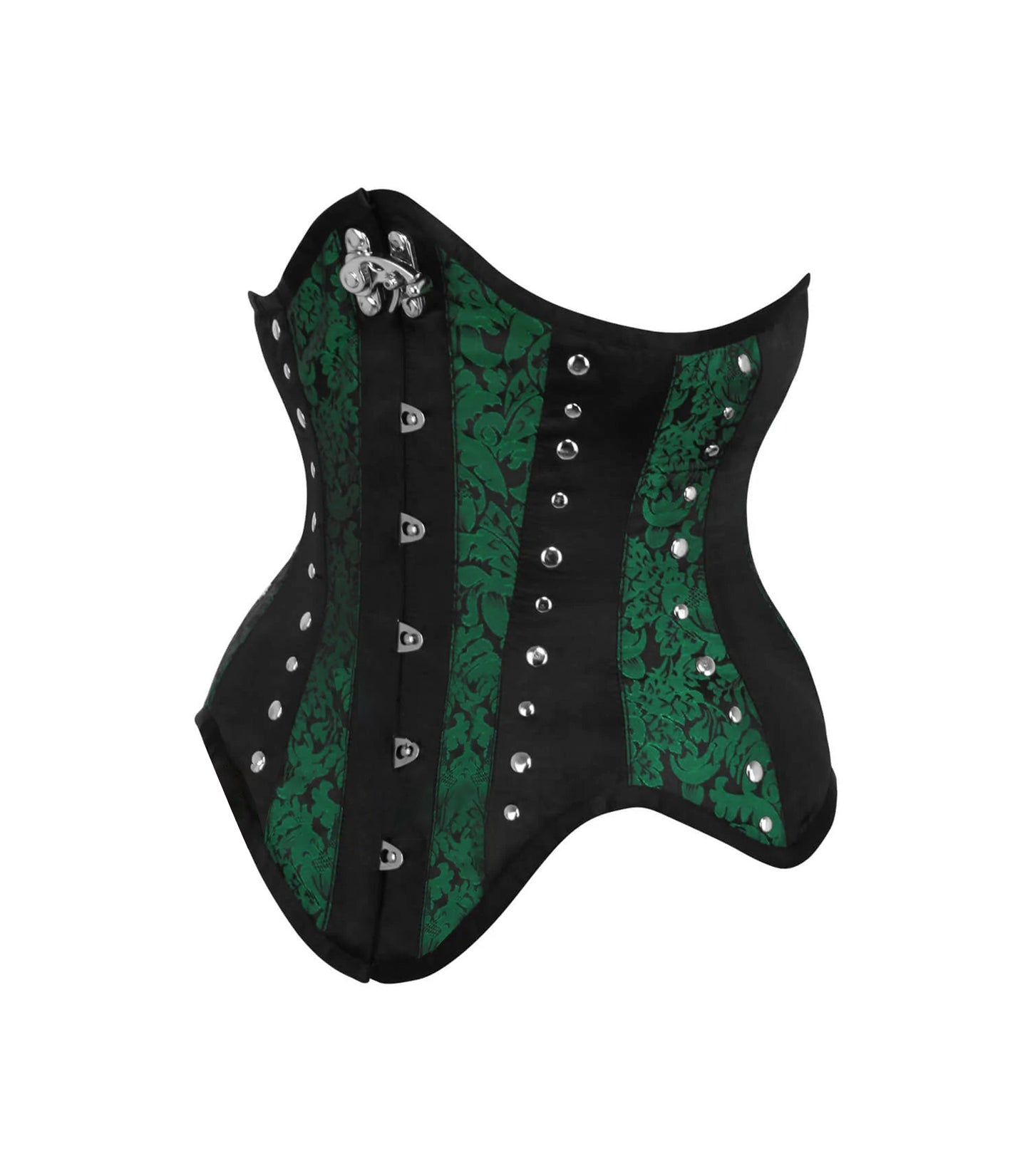 Green Brocade Black Satin Waist Reducing Underbust Corset