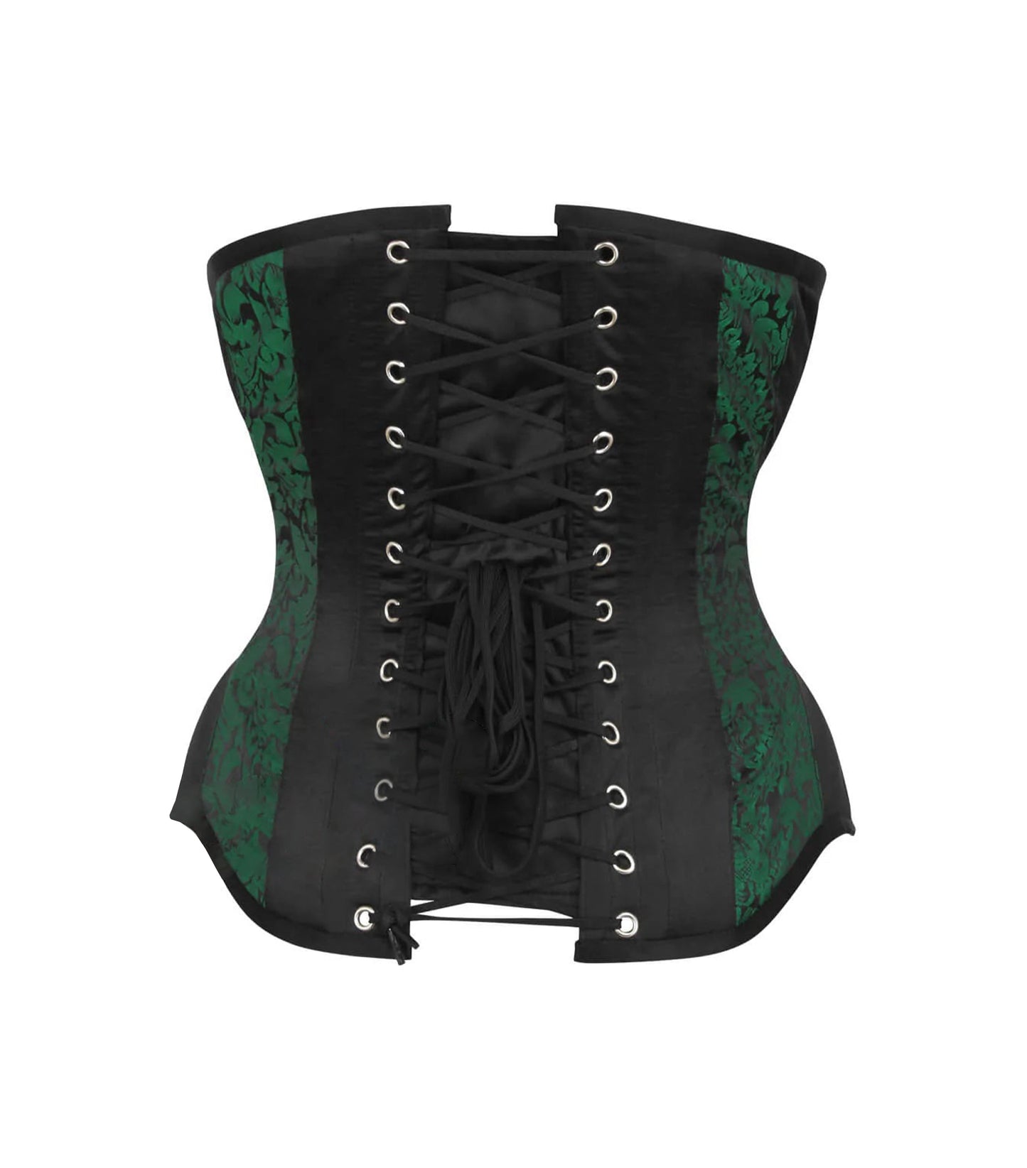 Green Brocade Black Satin Waist Reducing Underbust Corset