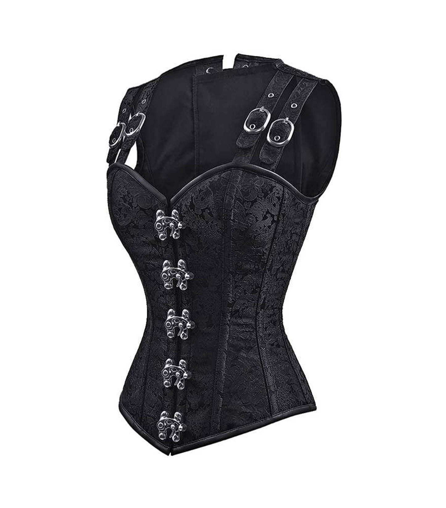 Black Brocade Waist Reducing Overbust Corsets