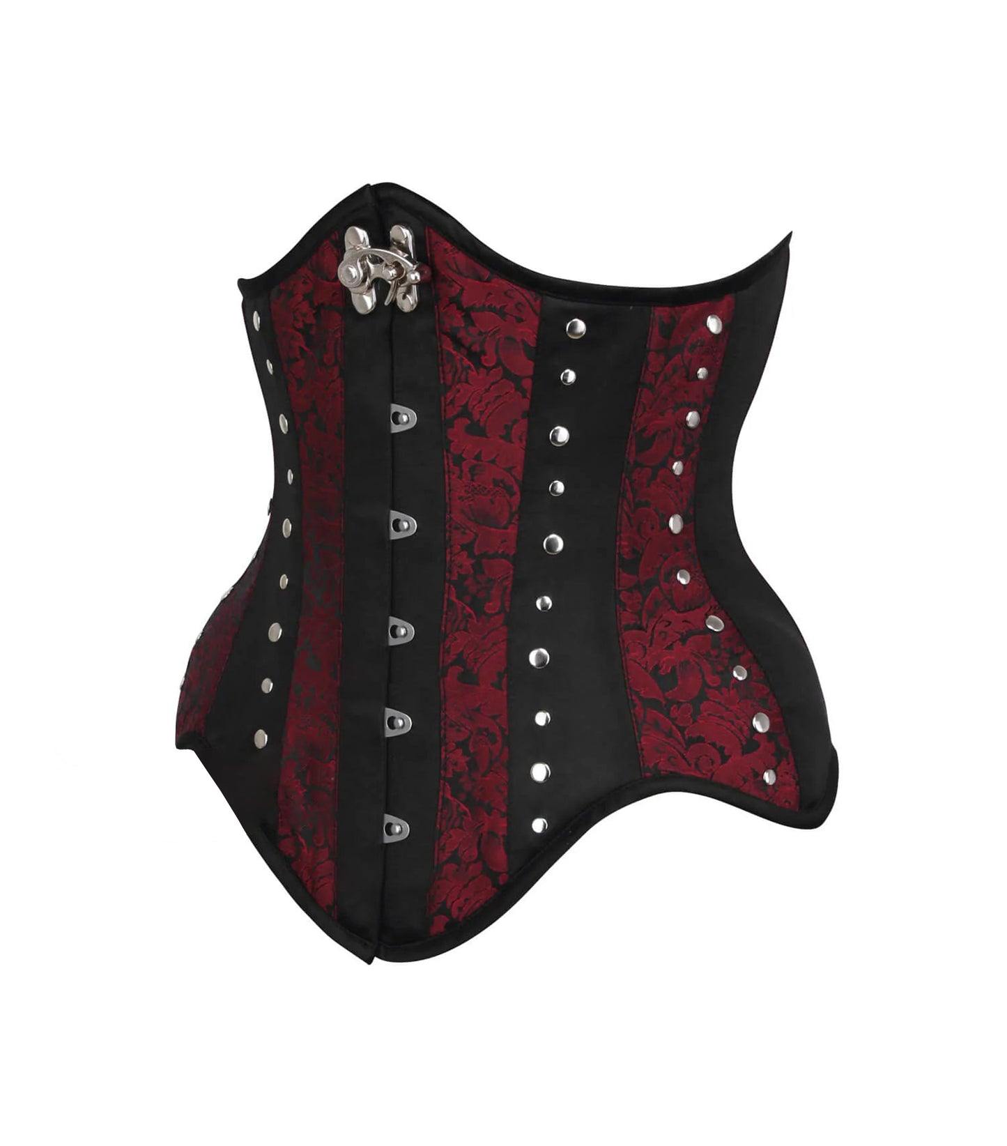 Red Brocade Black Satin Waist Reducing Underbust Corset