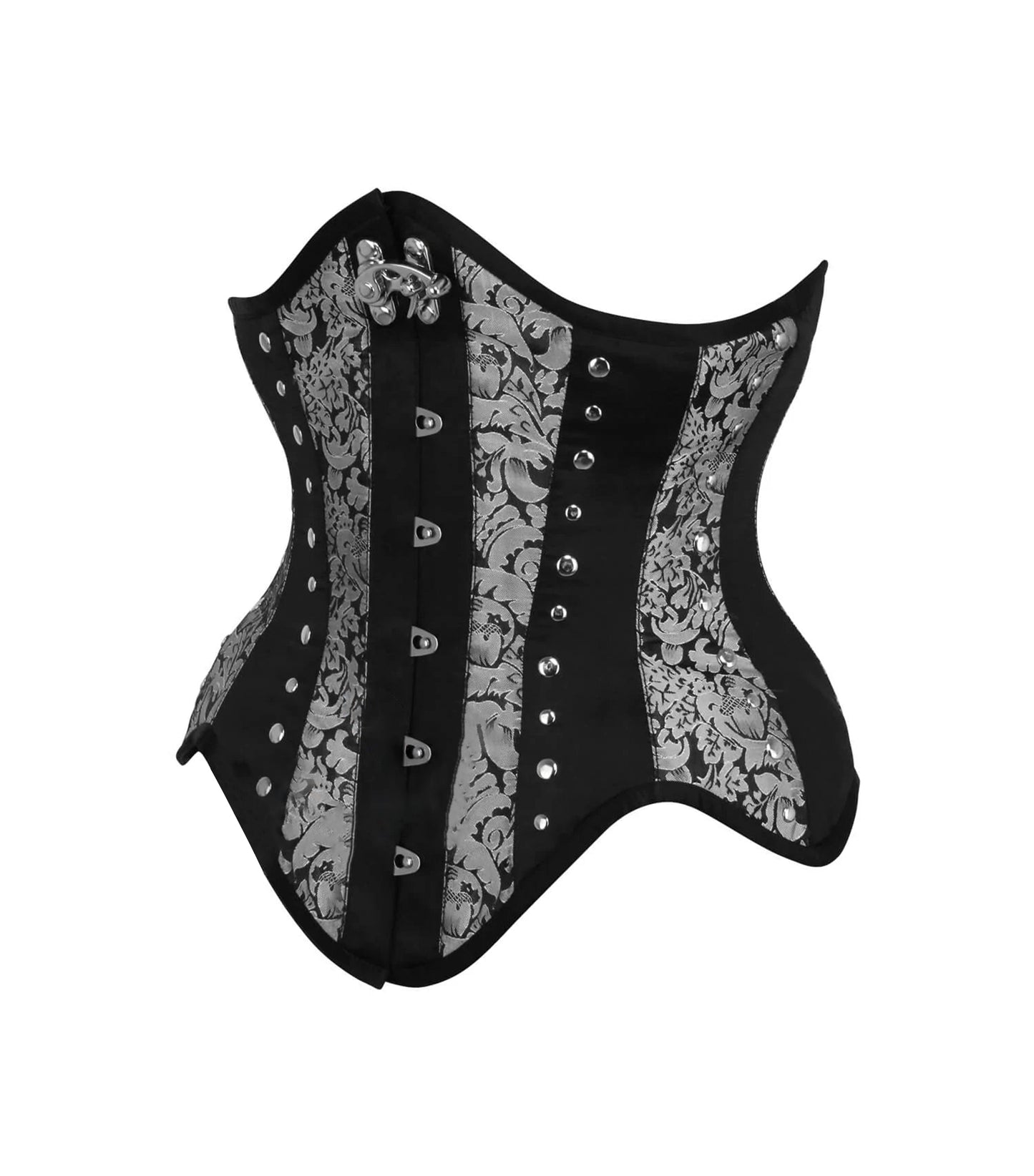 Silver Brocade Black Satin Waist Reducing Underbust Corset
