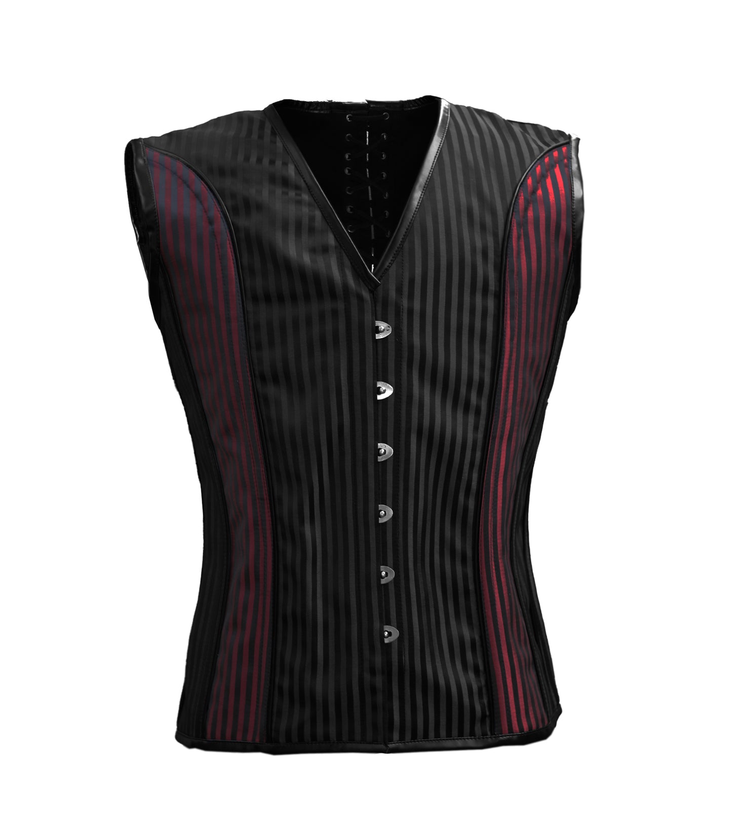 Black Red Strip 600 Brocade Waist Reducing Overbust Men's Corset