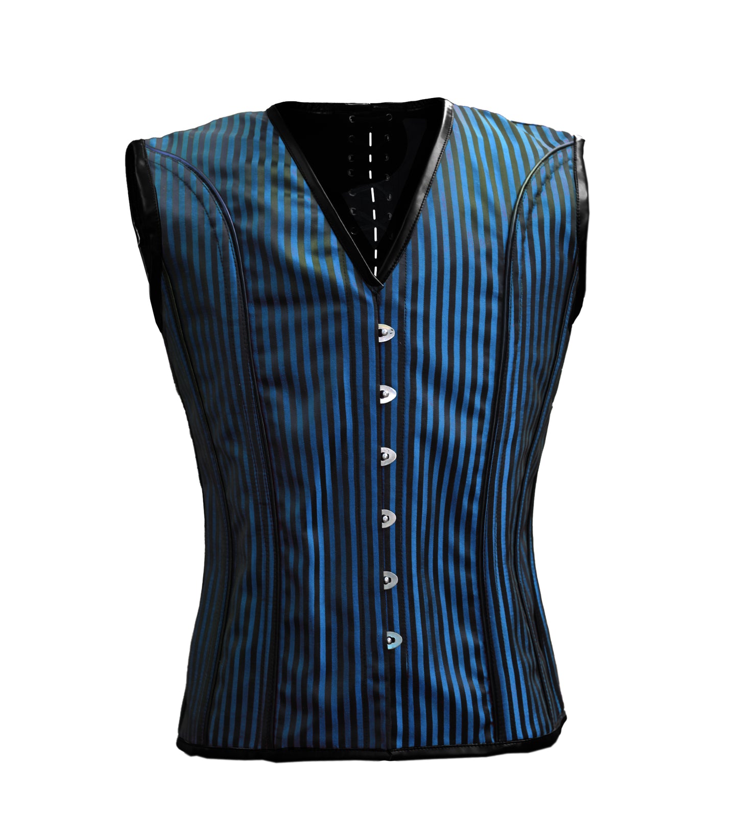 Blue Strip 600 Brocade Waist Reducing Overbust Men's Corset