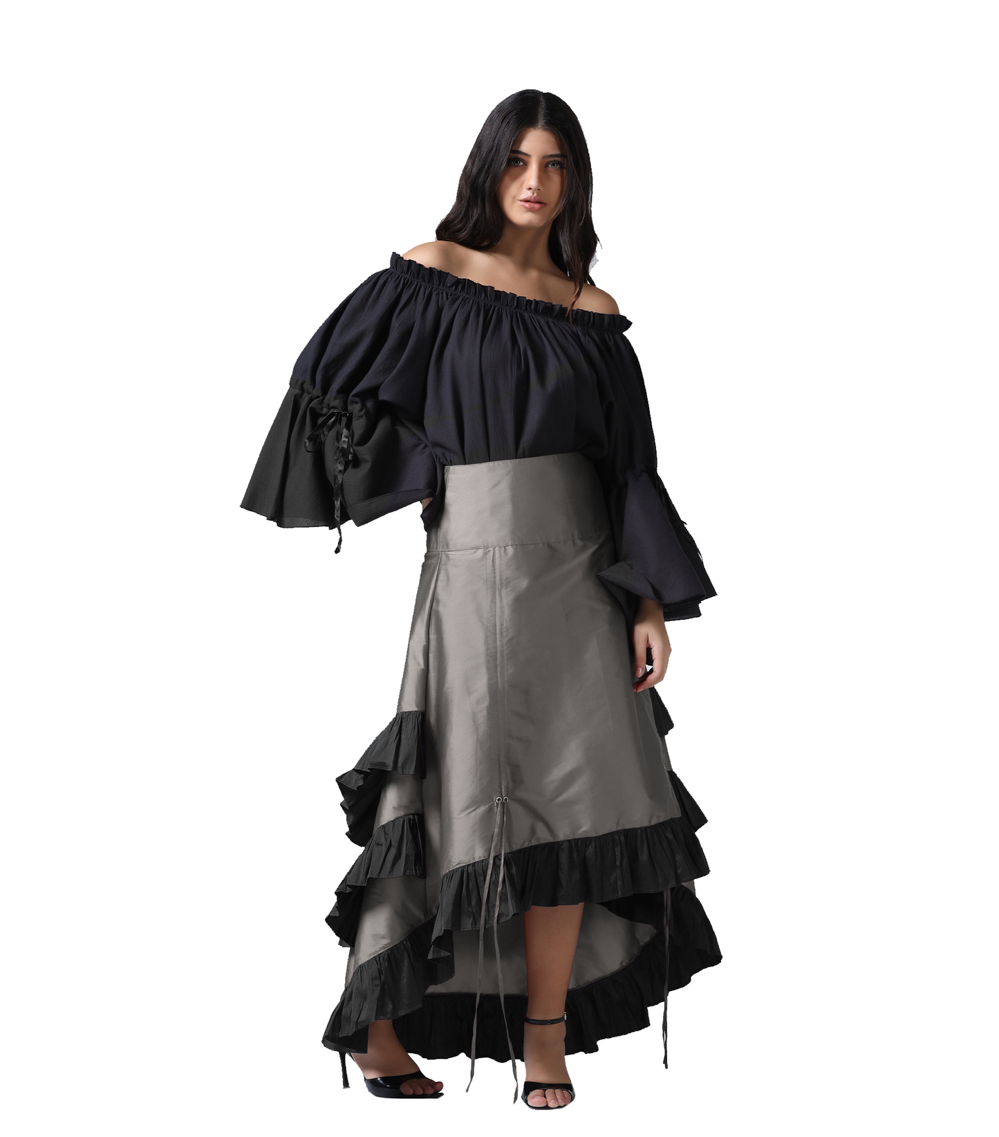 GREY ADJUSTABLE HIGH LOW SKIRT Easto Garments