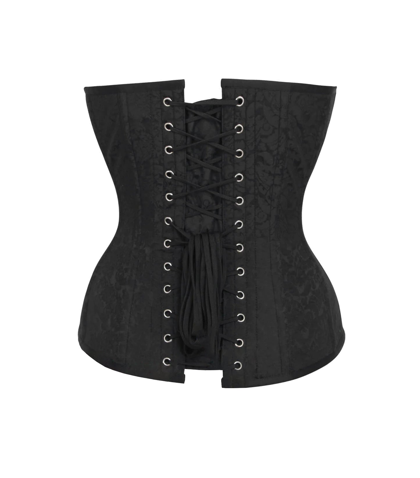 Black Brocade & Blue Satin Overbust Corset with Metal Hooks