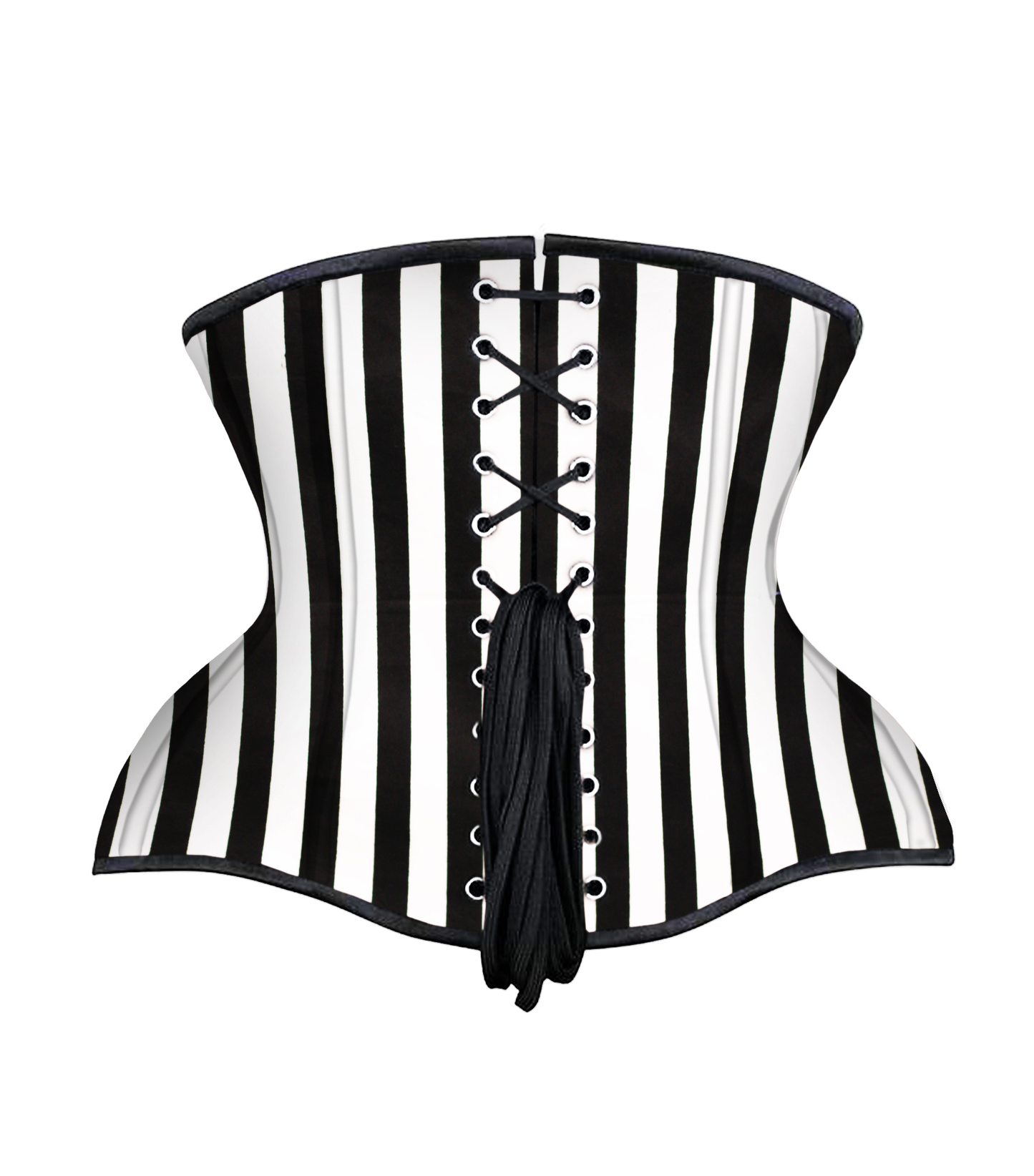 Black White Strip Cotton Authentic Steel Boned Underbust Corset