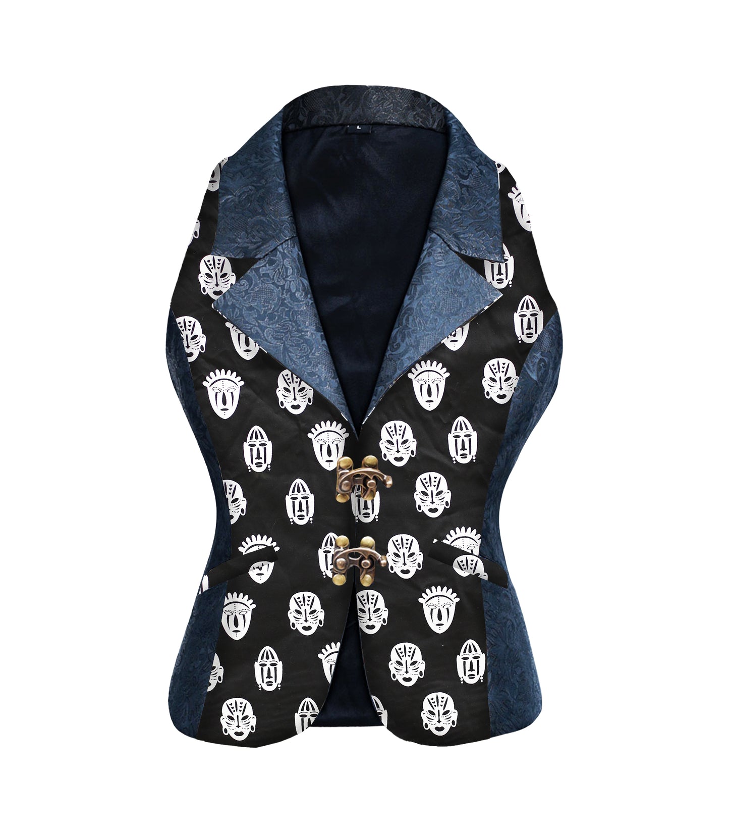 Tribal Print Black brocade Ladies Waistcoat