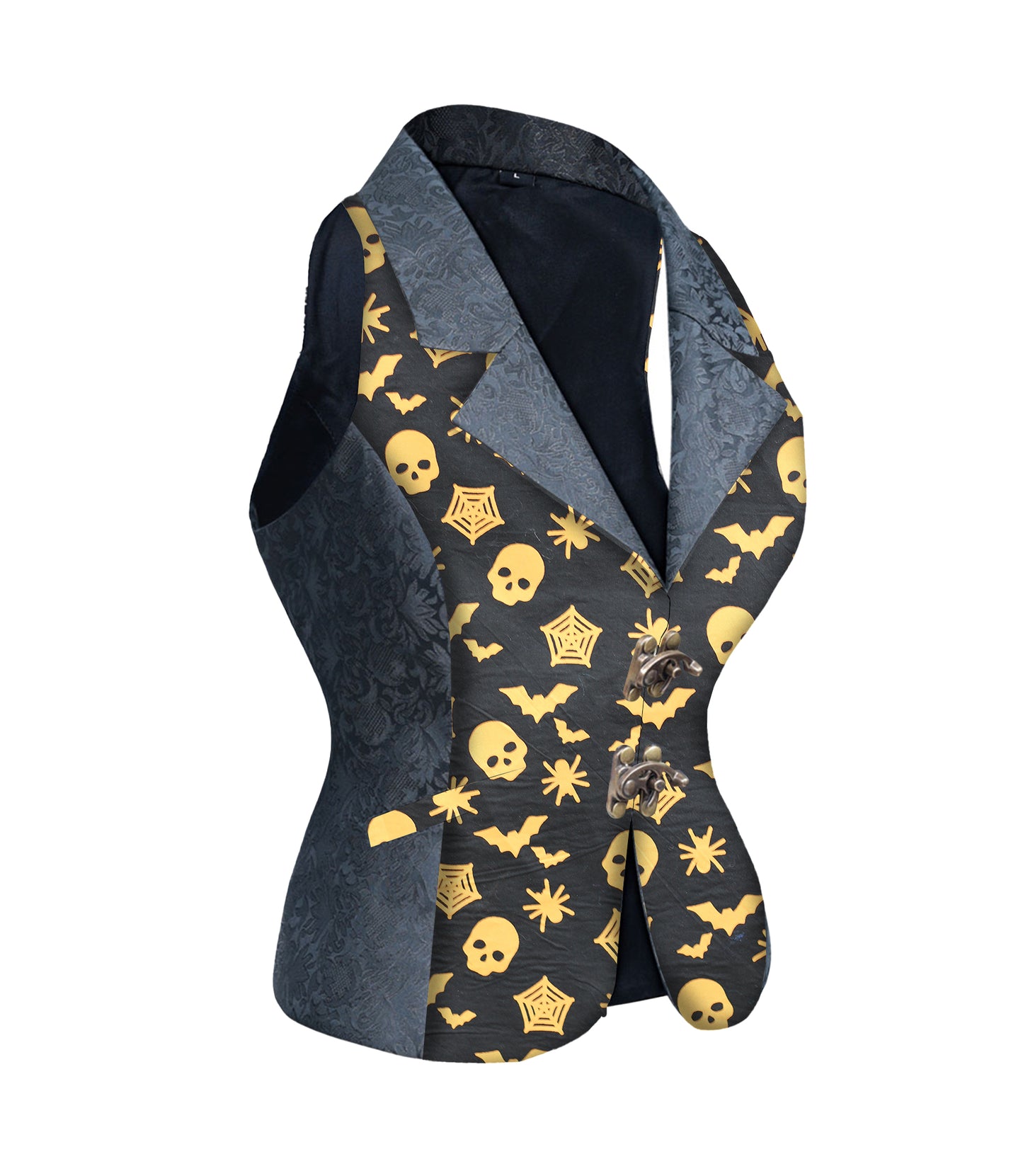 Spider Print Black brocade Ladies Waistcoat