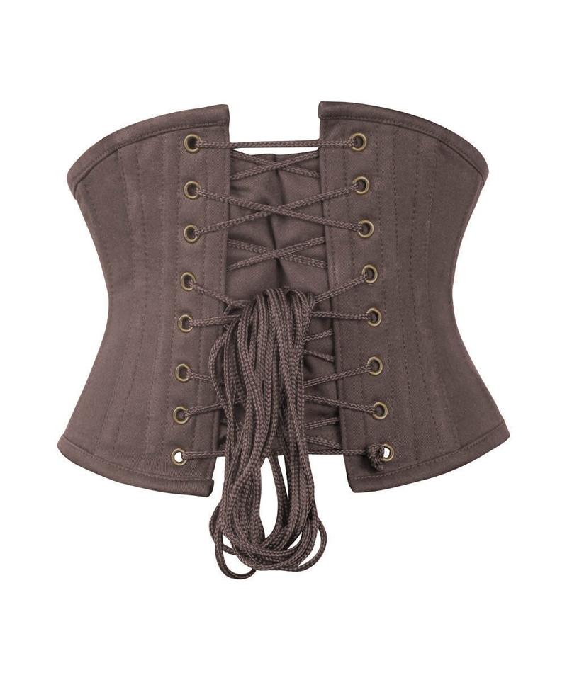 Cotton Brown Waist Reducing Authentic Steel Boned Sexy Underbust Corset Easto Garments