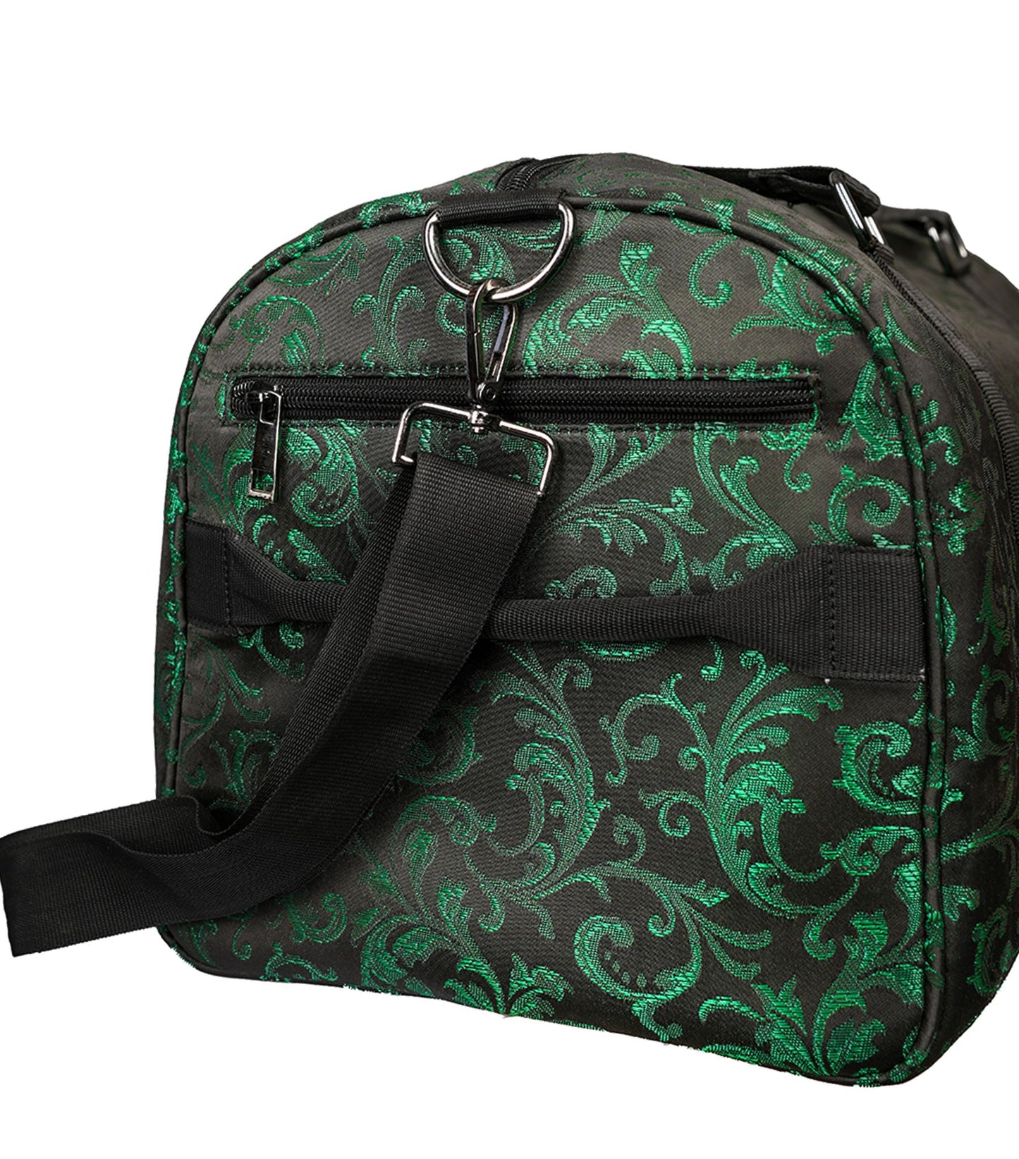 Emerald Green and Black Brocade Duffel Bag
