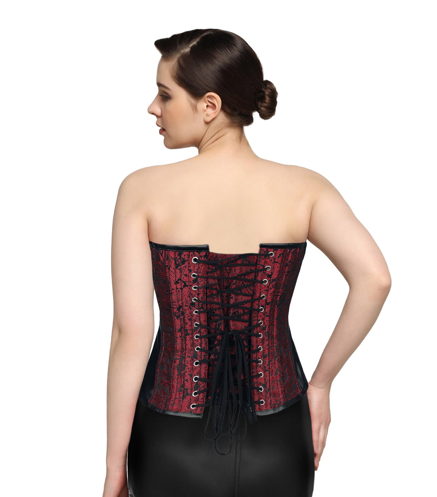 Red Brocade Rust & Rivets Overbust Authentic Corset