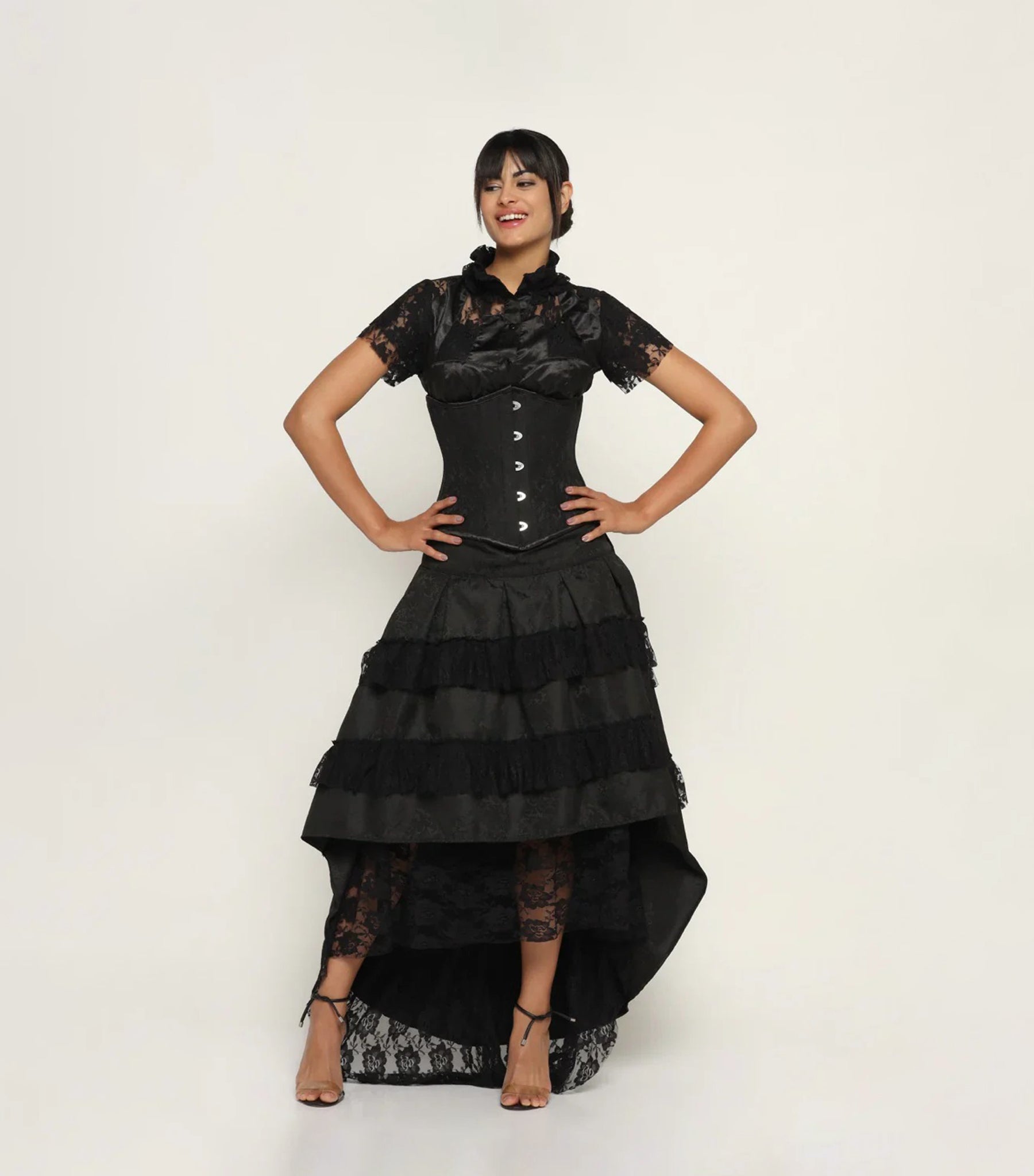 Gothic FairyStyle High Low Skirt with Black Brocade Corset