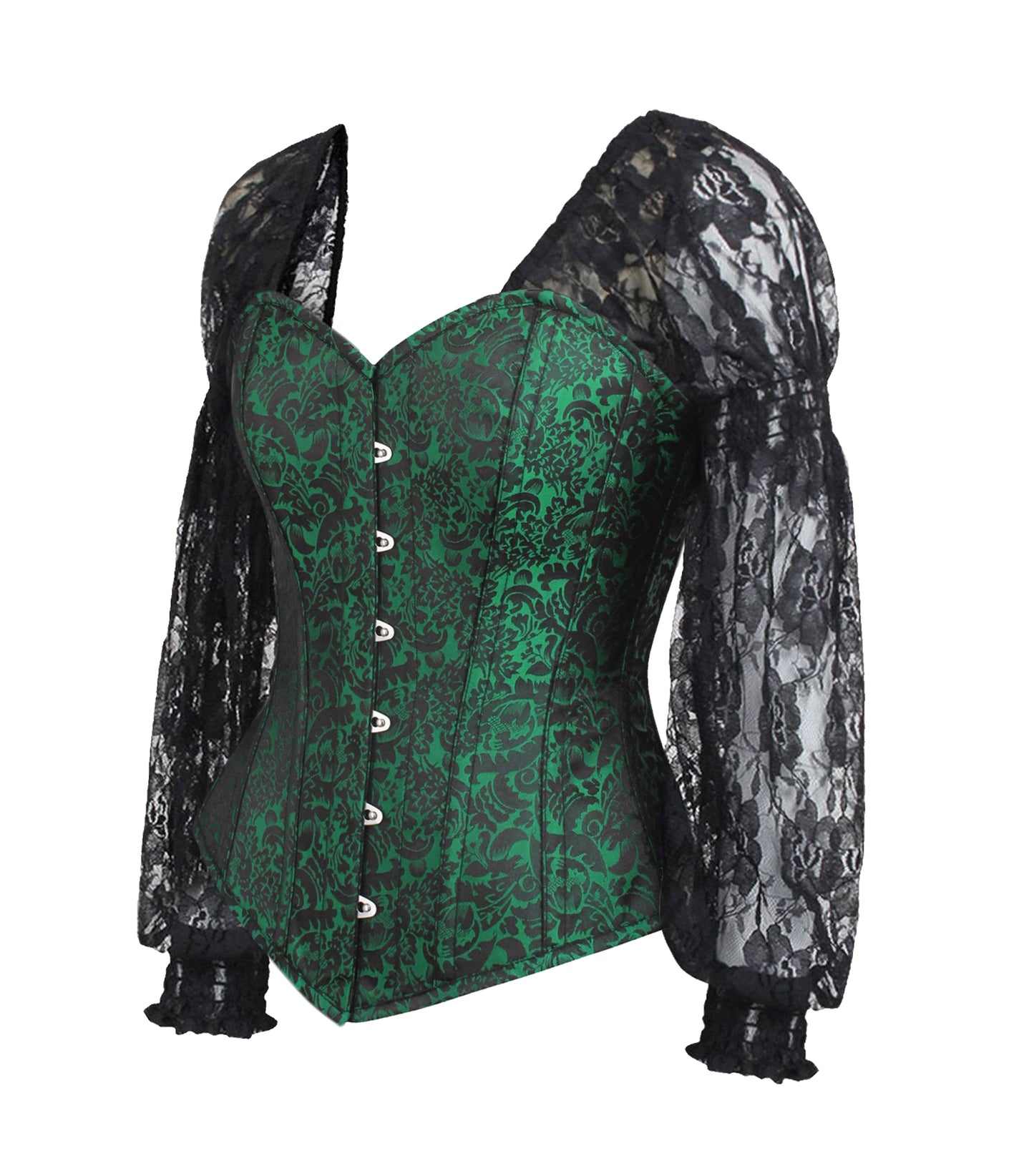 Black Green Broade Overbust long Sleeves Corset