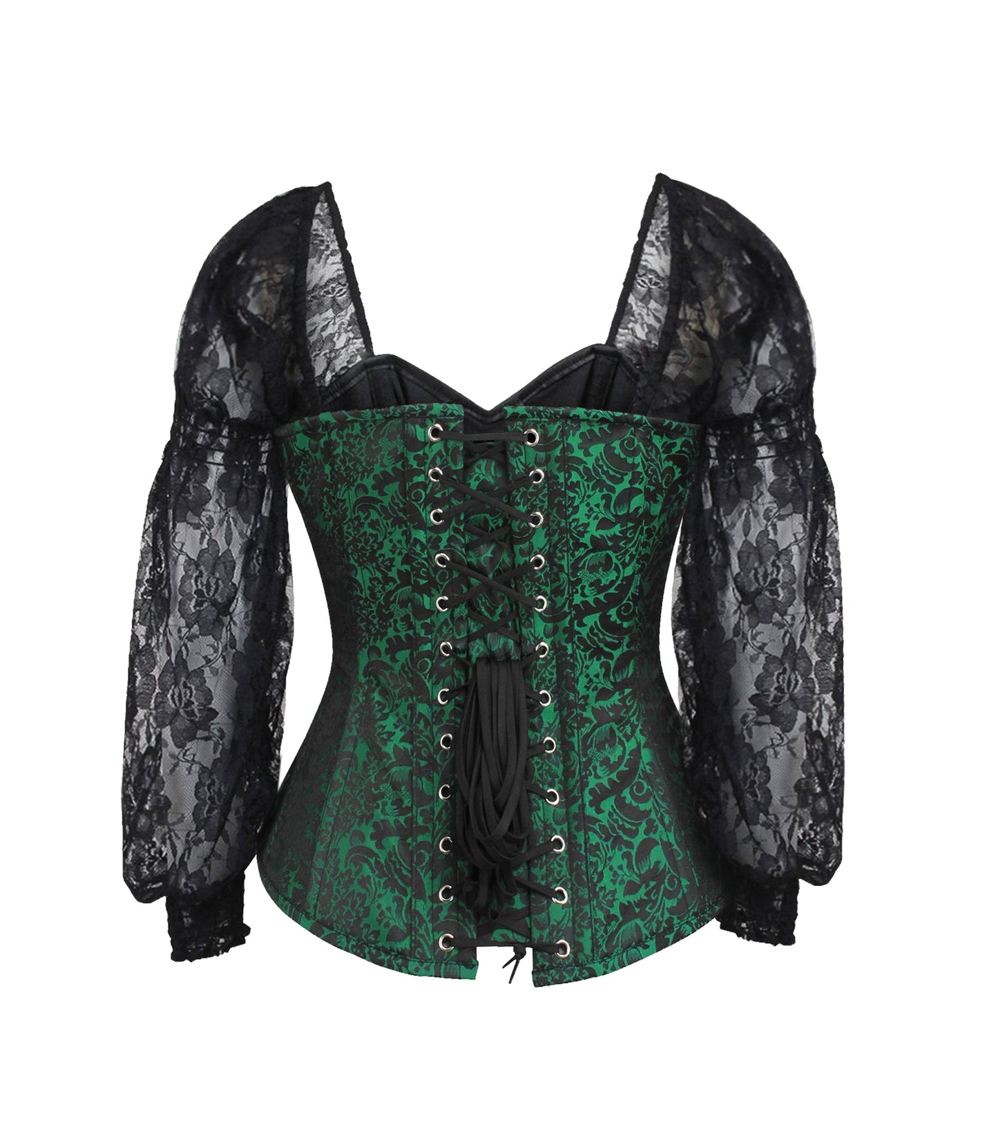 Black Green Broade Overbust long Sleeves Corset