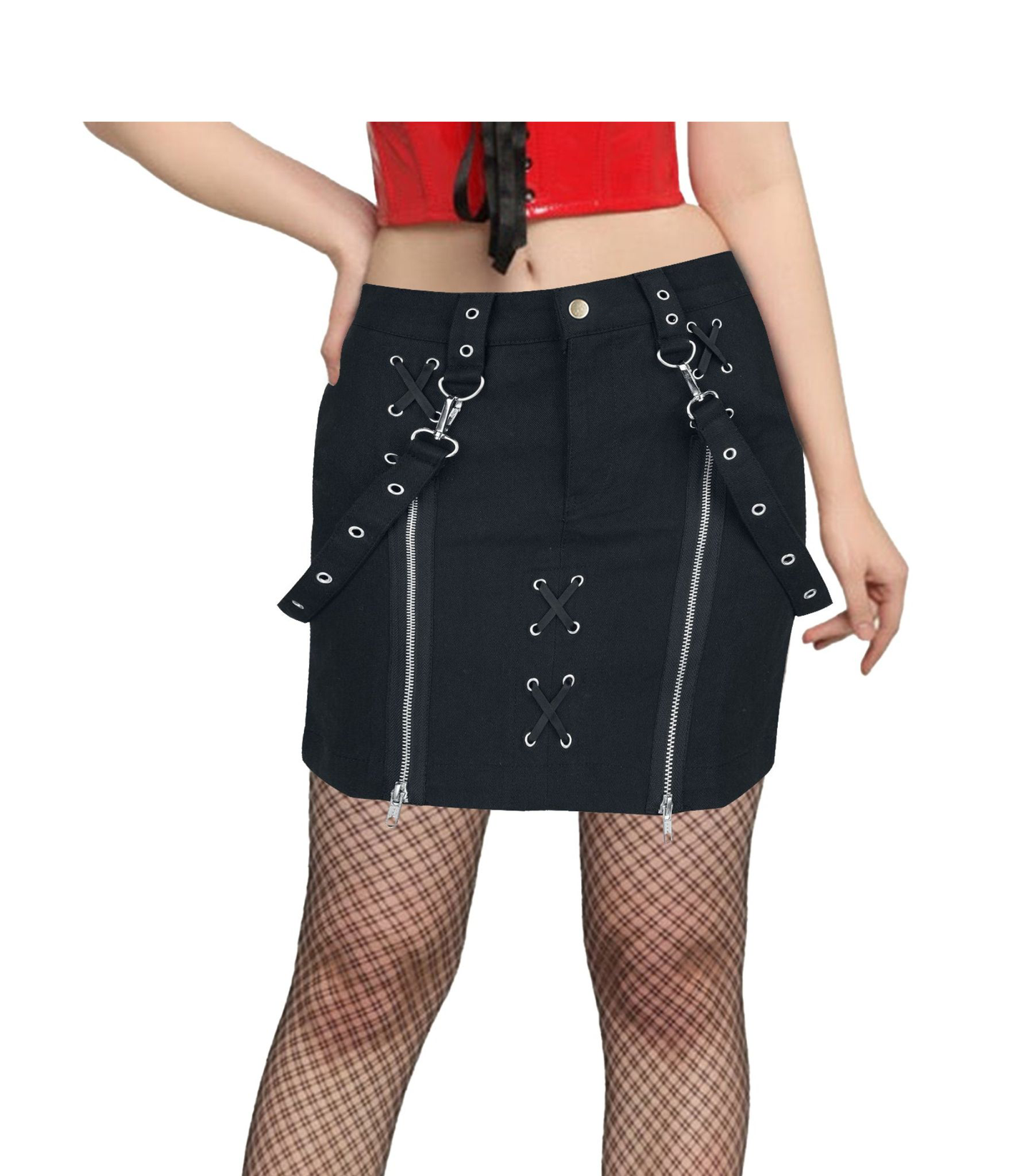Women's Black Mini skirts with Dual Zipper Detailing