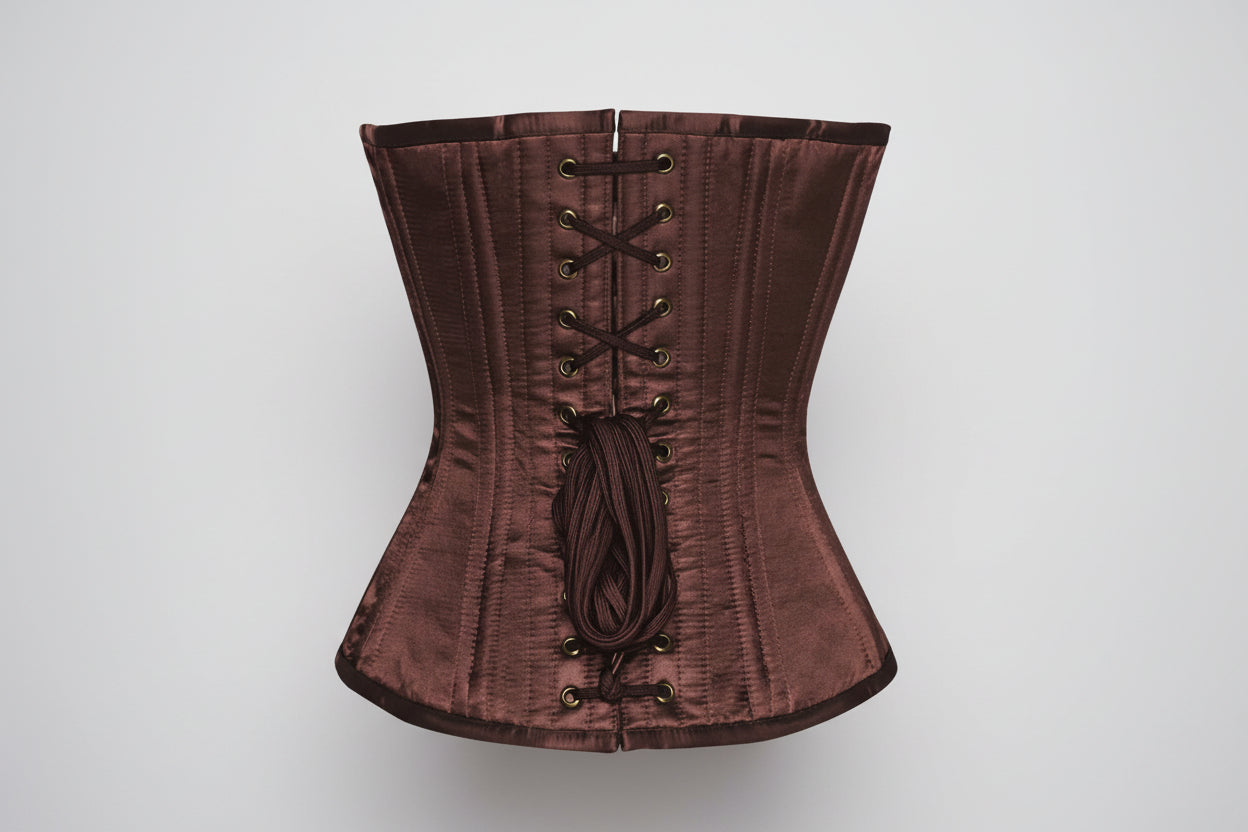 Brown Satin Waist Training Overbust Corset Easto Garments