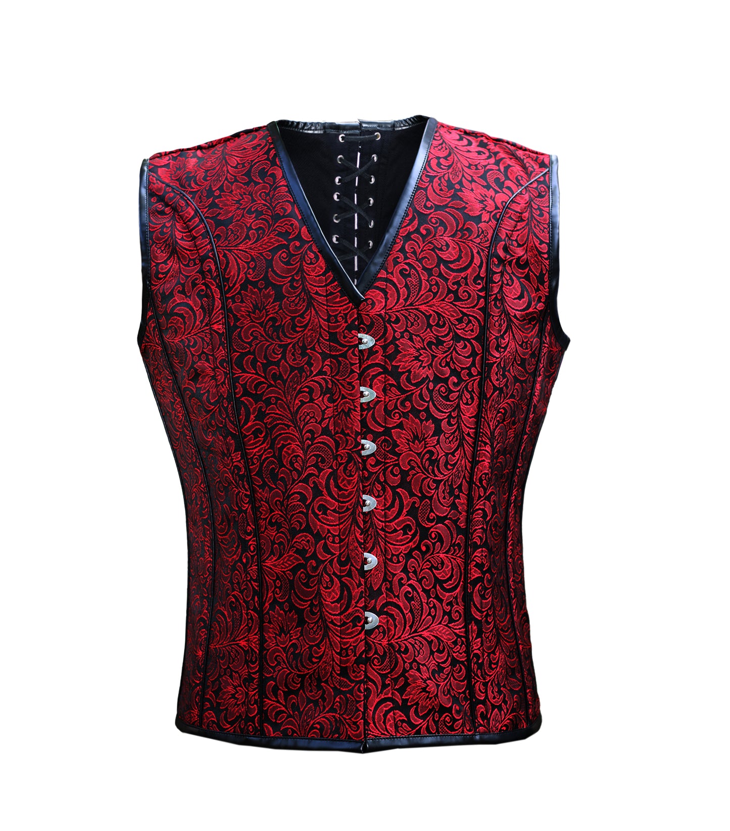 Red Vc200 Brocade Waist Reducing Overbust Men's Corset