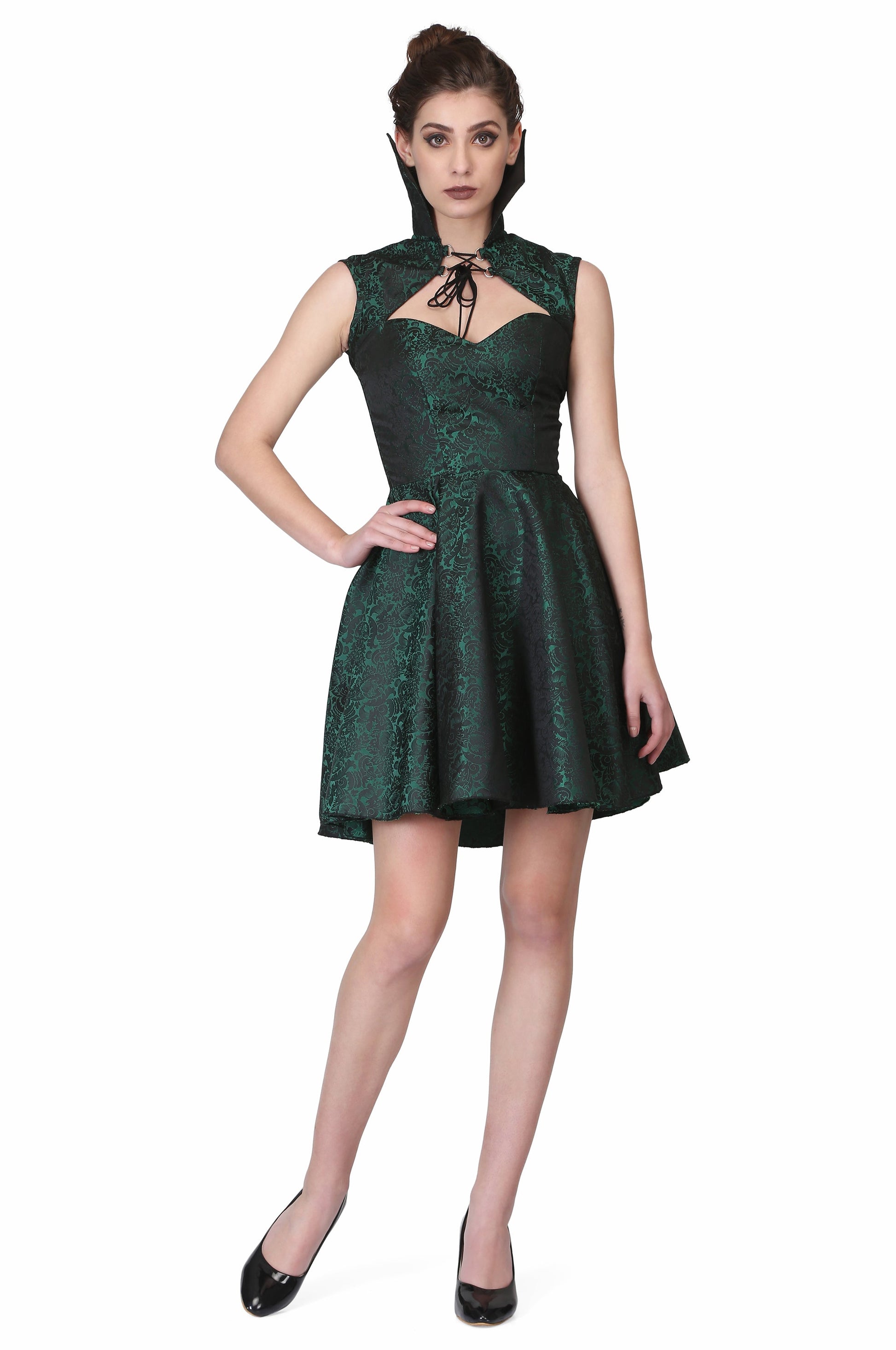 Black short sleeveless high caller gothic dress - Corset Revolution