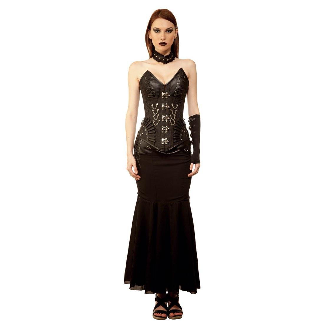 overbust corset dress Skald, Gothic Fashion Steel Boned Overbust Corset Strapless Midi Dress Striped Retro One-Piece*3colors
