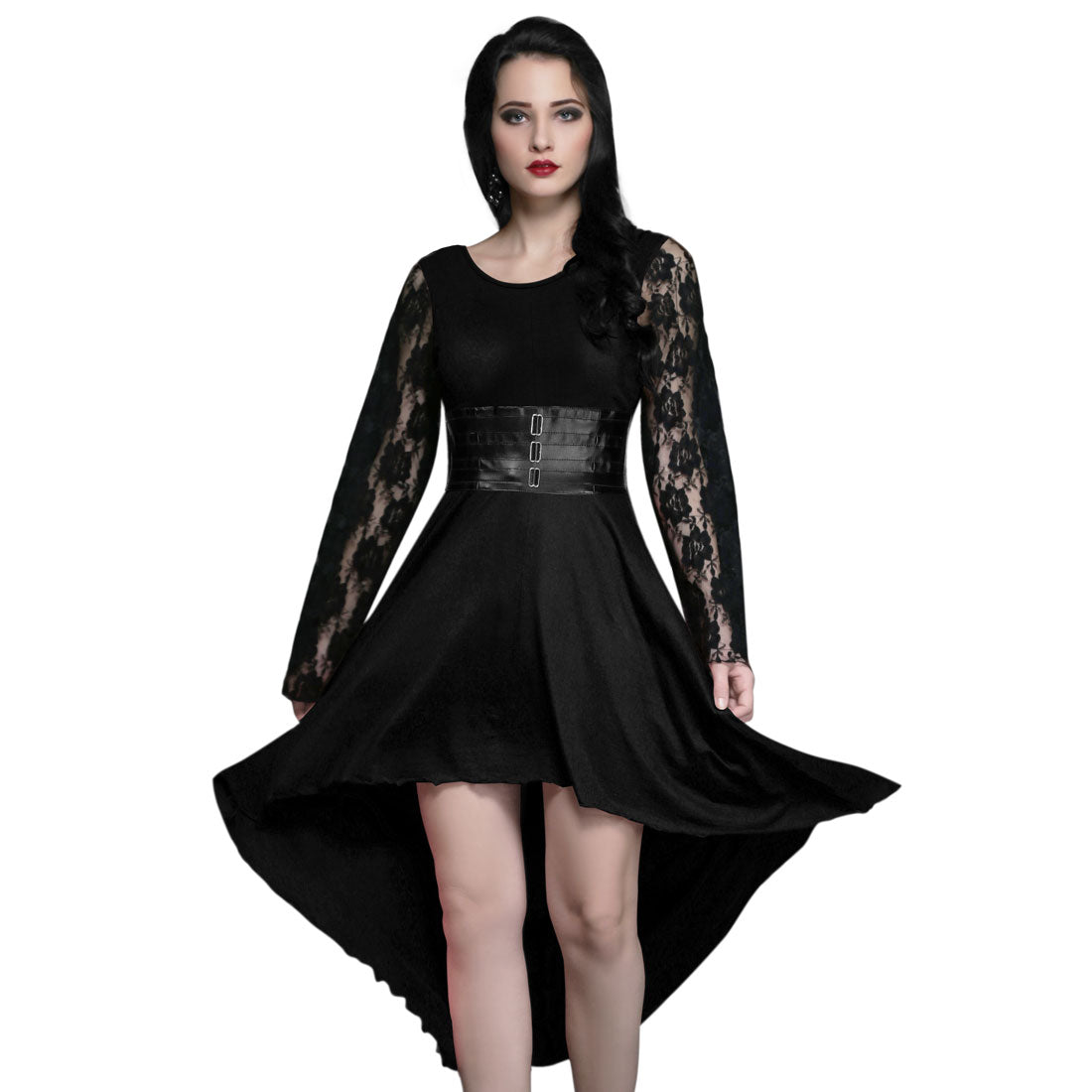 Jacquie Black Round Neck Gothic Dress - Corset Revolution