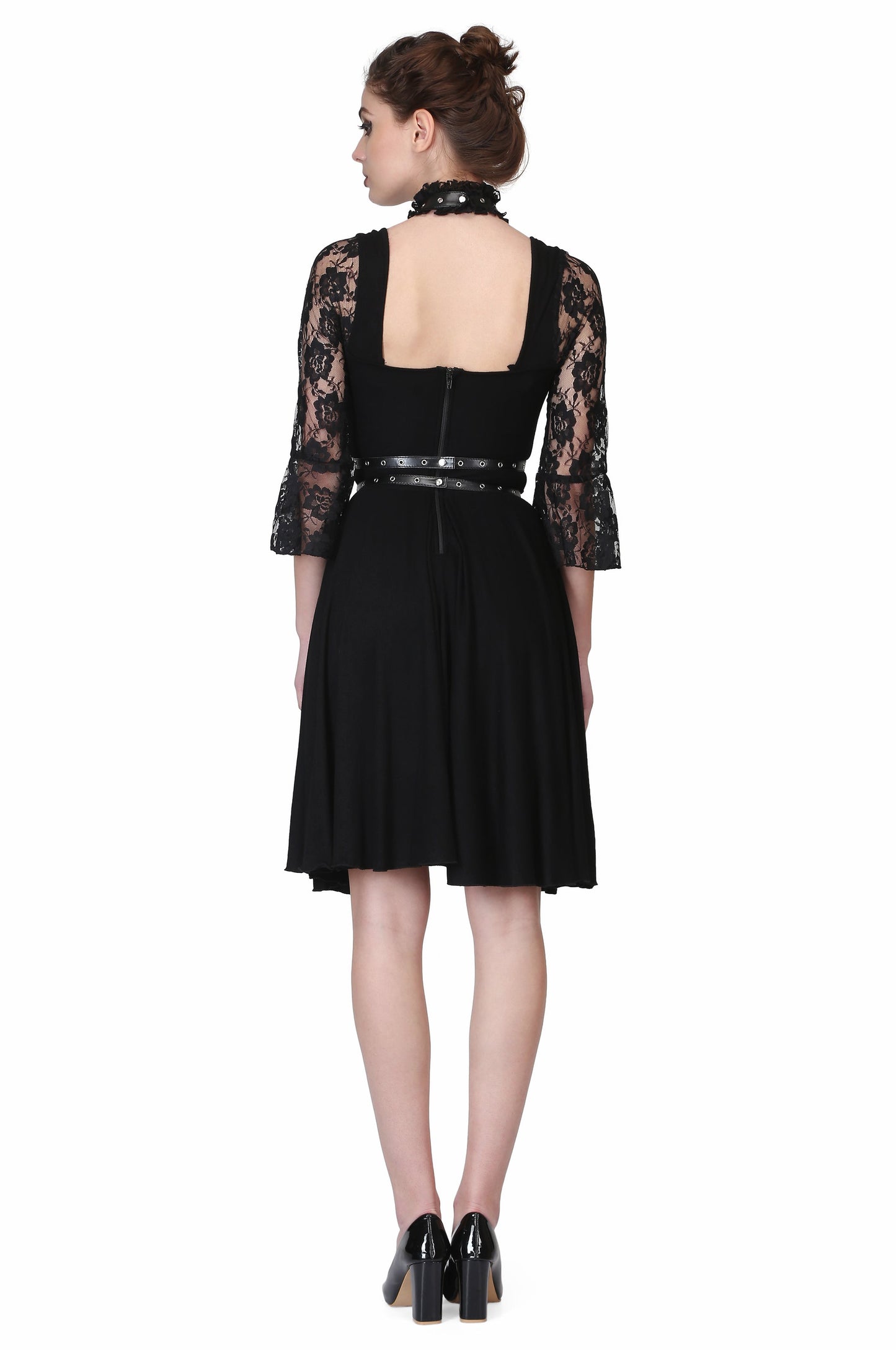 Black flairy asymmetrical hem dress - Corset Revolution