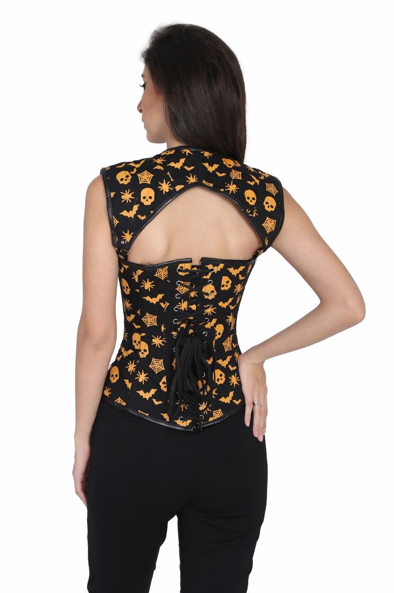 Bat Skull Printed Gothic Steel boned corset Easto Garments