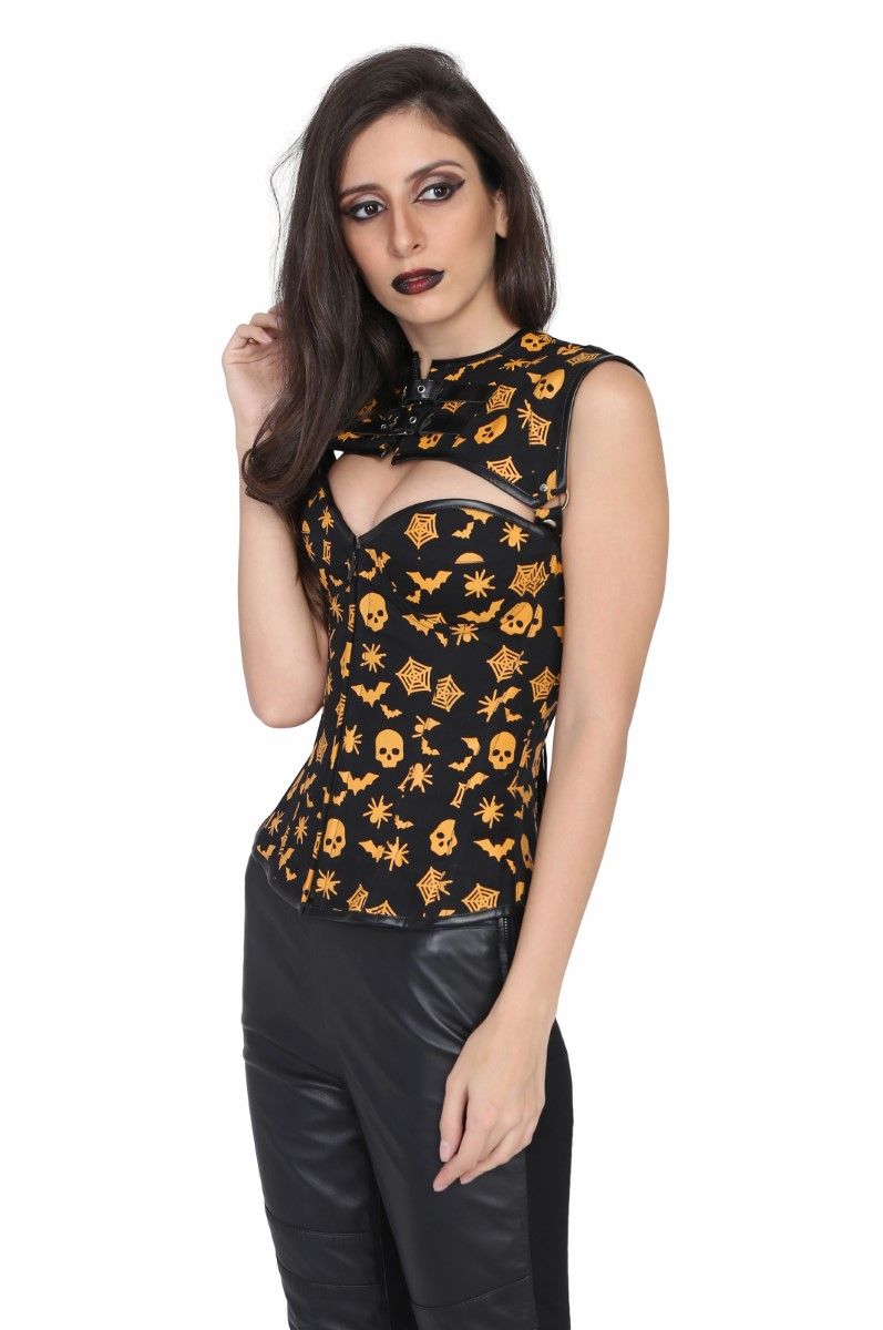 Bat Skull Printed Gothic Steel boned corset Easto Garments