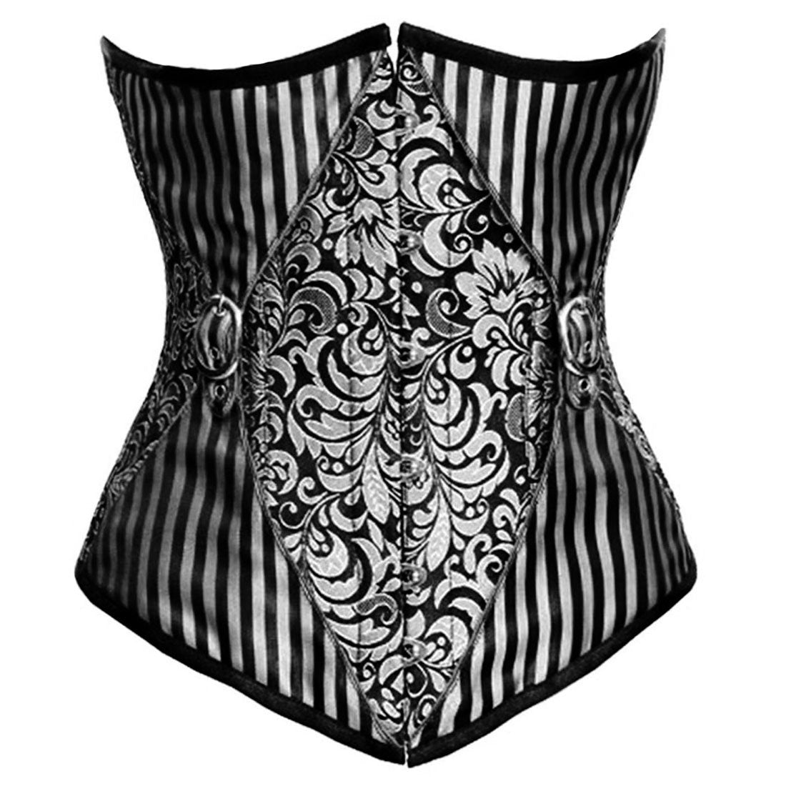 Jadwiga Underbust Gothic Black Silver Authentic Steel Boned Corset