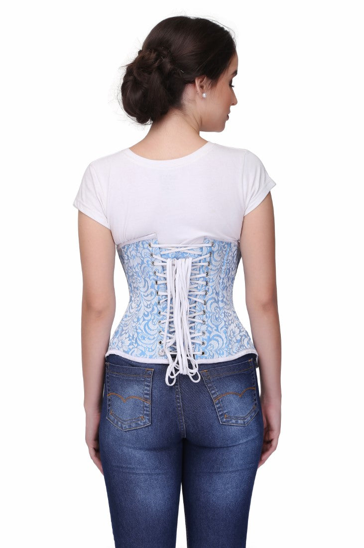 Olina Turquise Authentic Steel Boned Jacquard Underbust Waist Training Corset - Corset Revolution
