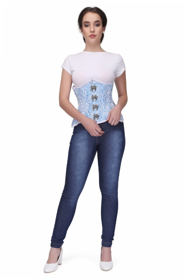 Olina Turquise Authentic Steel Boned Jacquard Underbust Waist Training Corset - Corset Revolution
