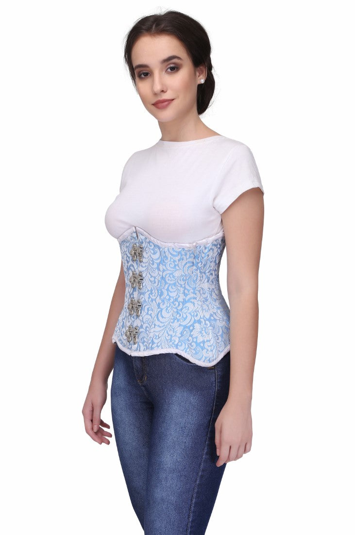 Olina Turquise Authentic Steel Boned Jacquard Underbust Waist Training Corset - Corset Revolution
