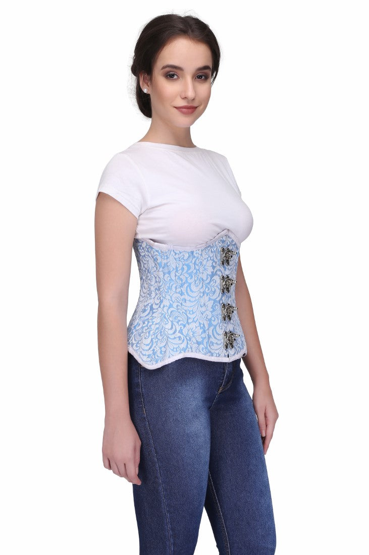 Olina Turquise Authentic Steel Boned Jacquard Underbust Waist Training Corset - Corset Revolution