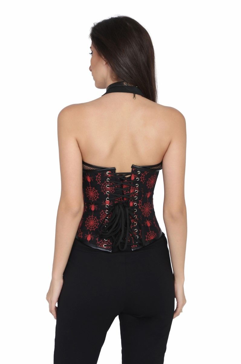 Spider print gothic underbust corset with attached bra Easto Garments