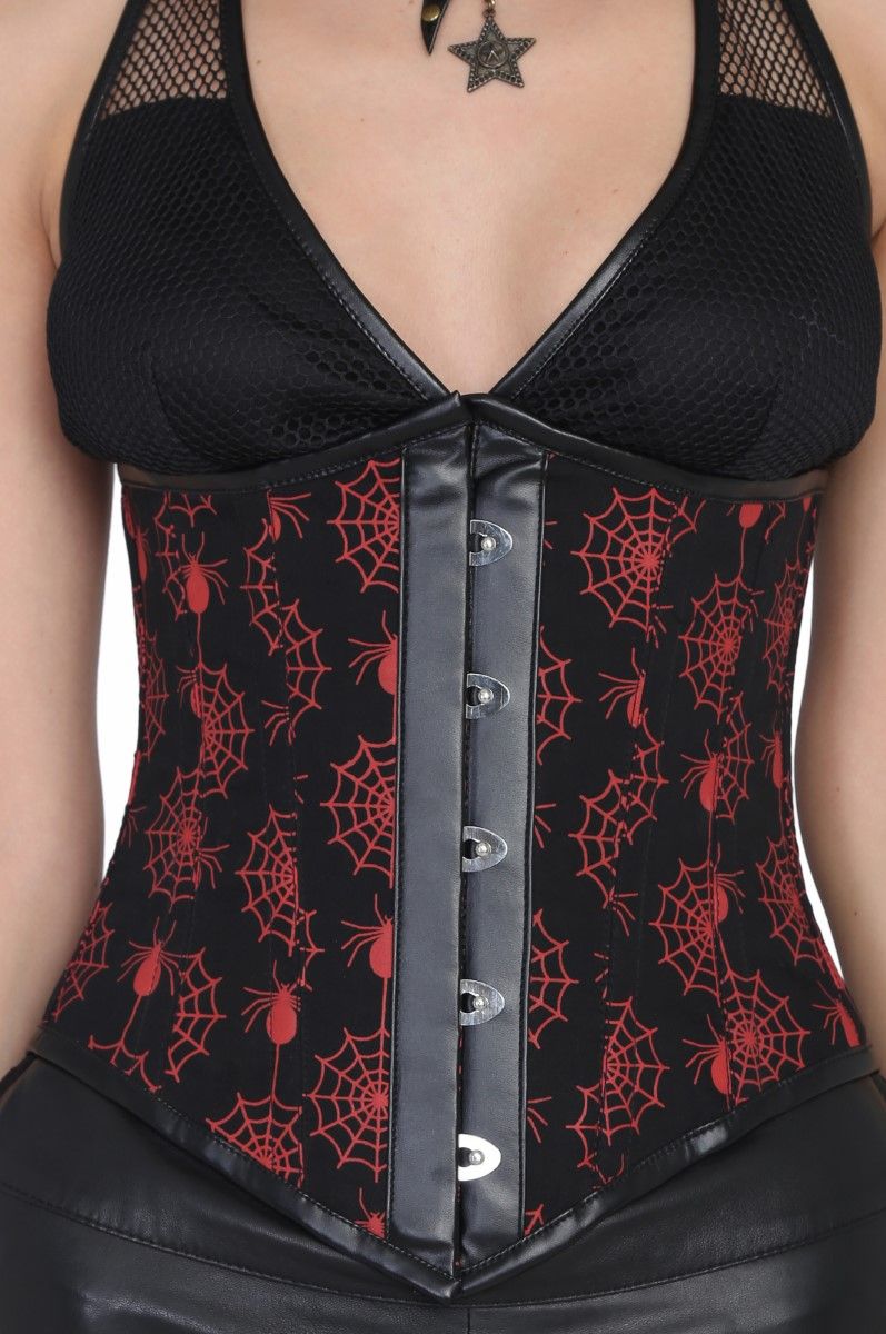 Gothic-Unterbrustkorsett mit Spinnenmuster und angenähtem BH