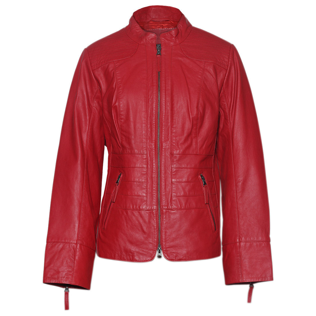 Women’s Red Genuine Leather Crop Bomber jacket - Corset Revolution
