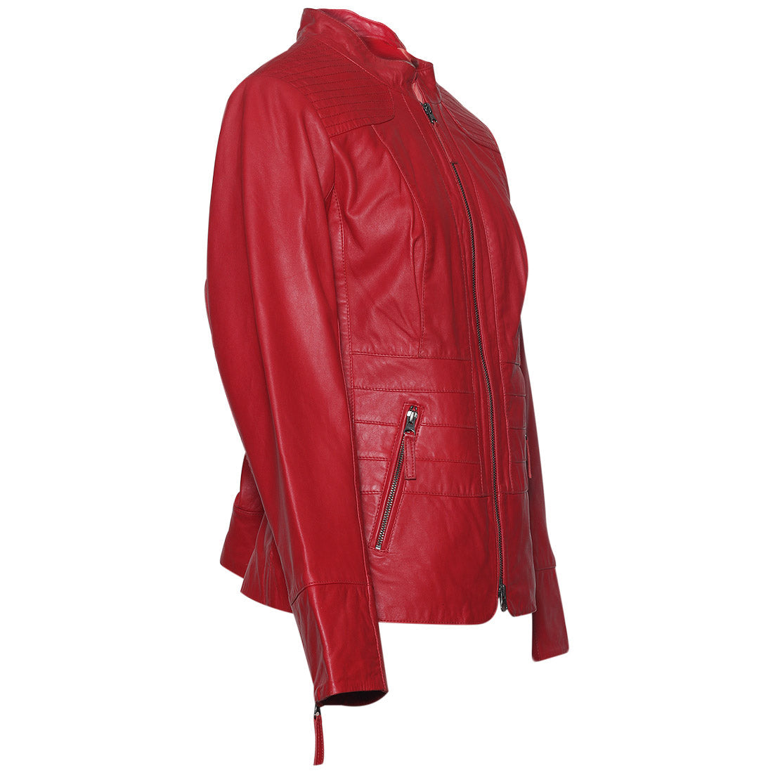 Women’s Red Genuine Leather Crop Bomber jacket - Corset Revolution