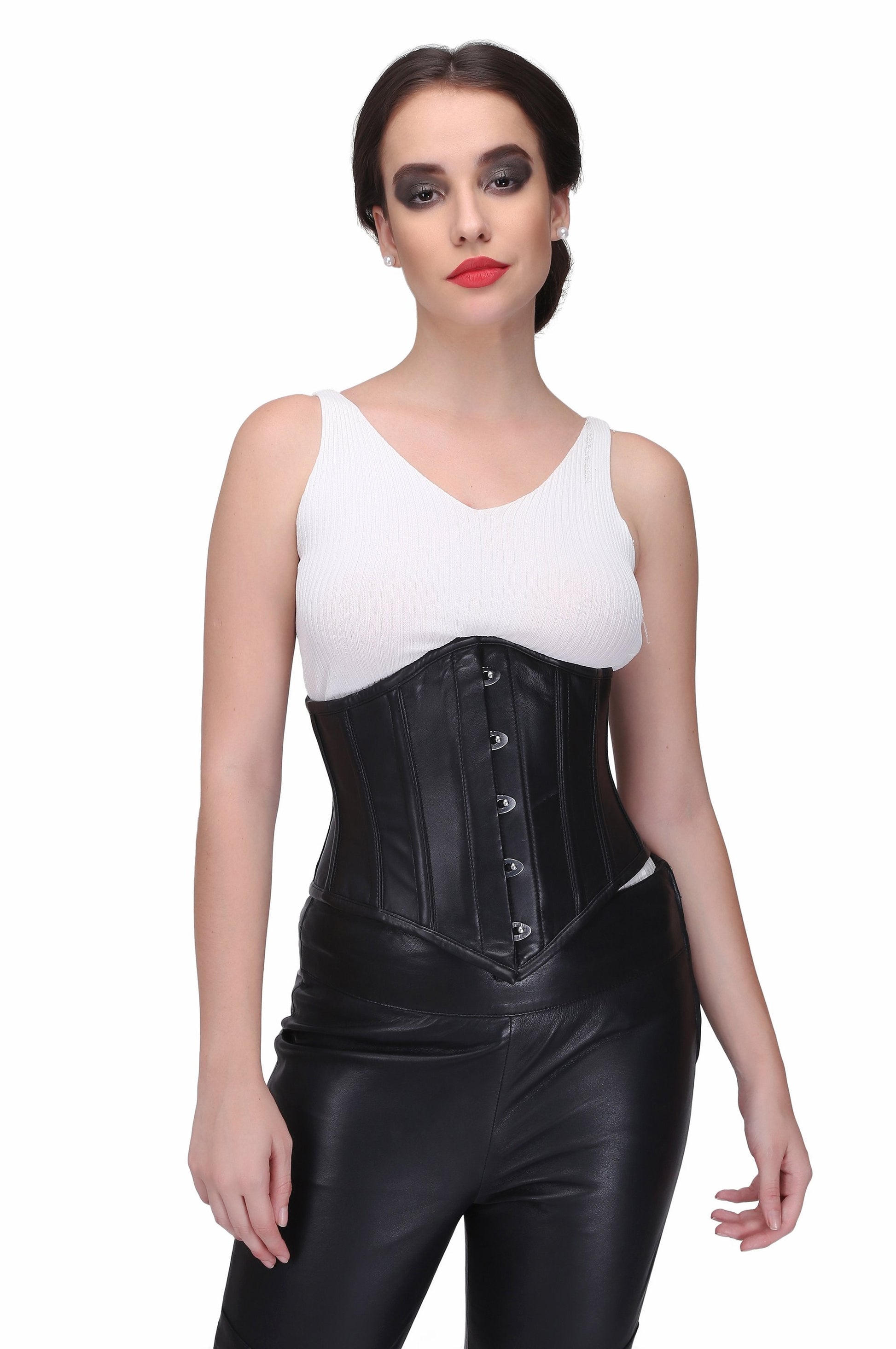 Genuine Leather Black Waist Training Underbust Corset - Corset Revolution