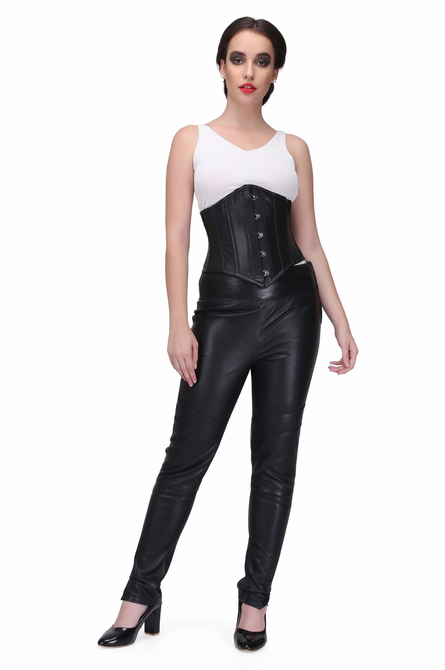 Genuine Leather Black Waist Training Underbust Corset - Corset Revolution