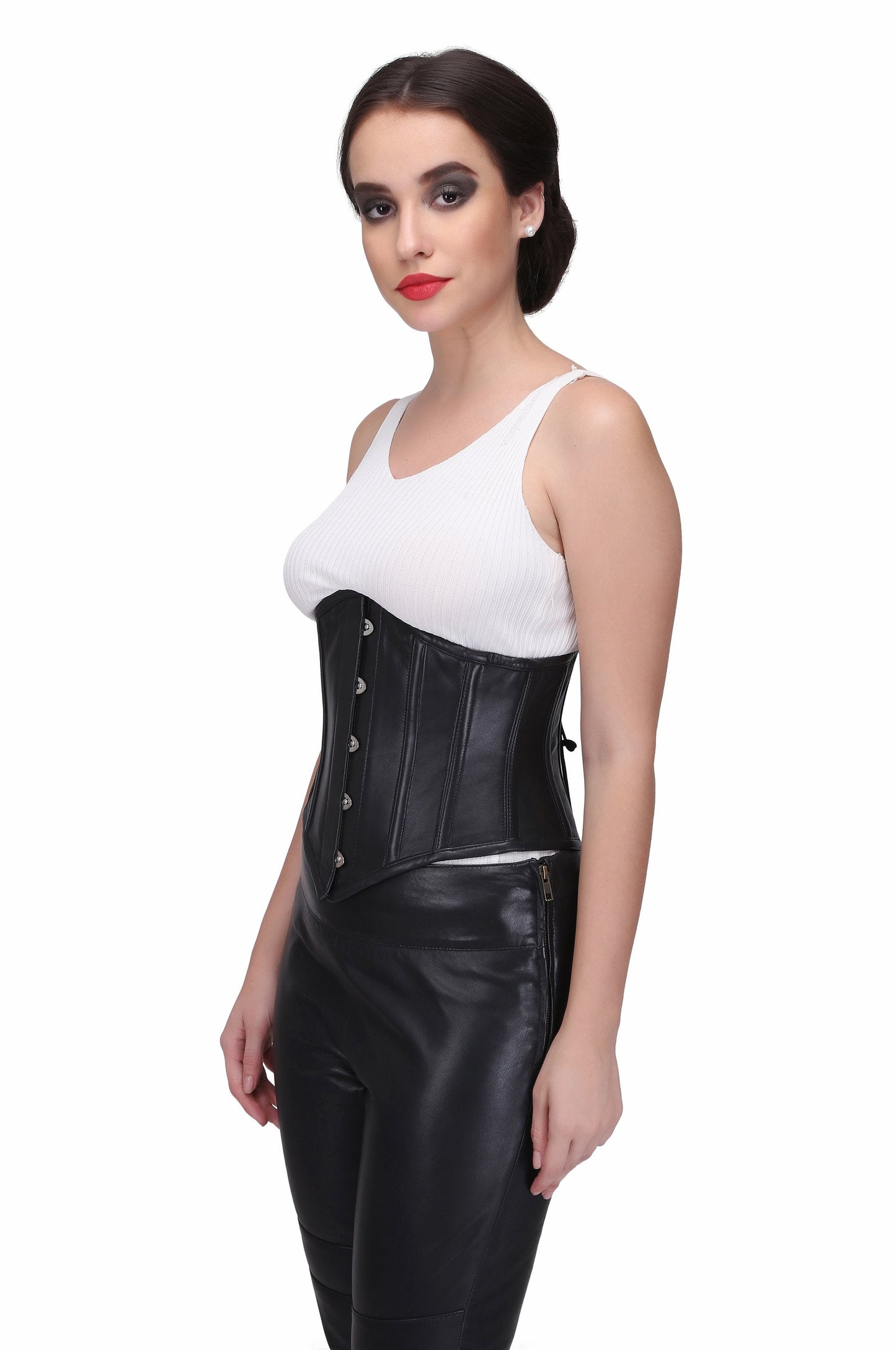 Genuine Leather Black Waist Training Underbust Corset - Corset Revolution