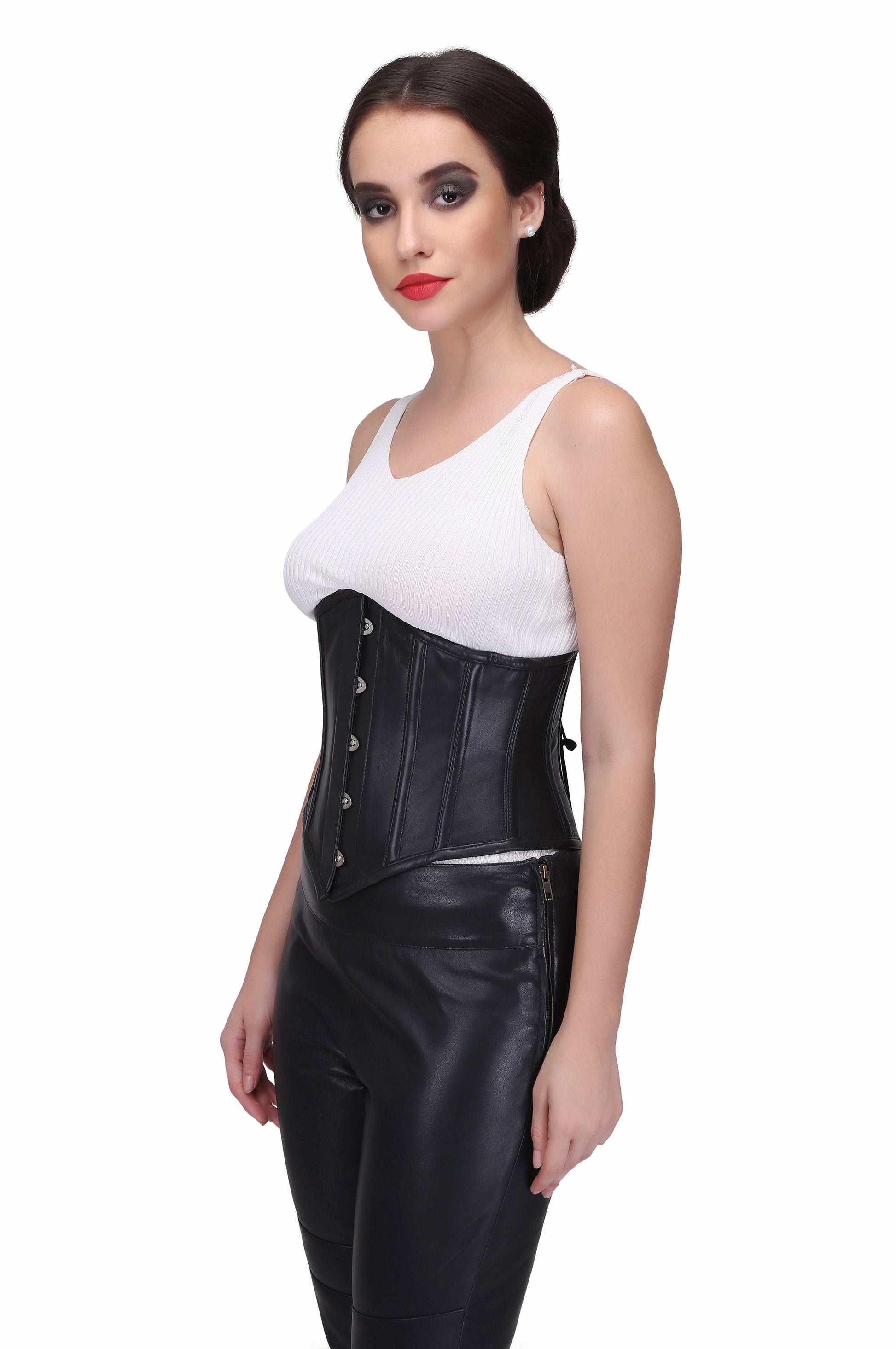 Genuine Leather Black Waist Training Underbust Corset - Corset Revolution
