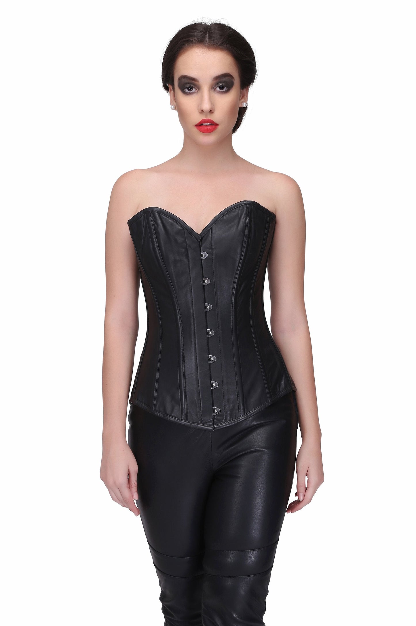 Black Sheep Nappa Leather Steel Boned Long Lined Overbust Corset - Corset Revolution