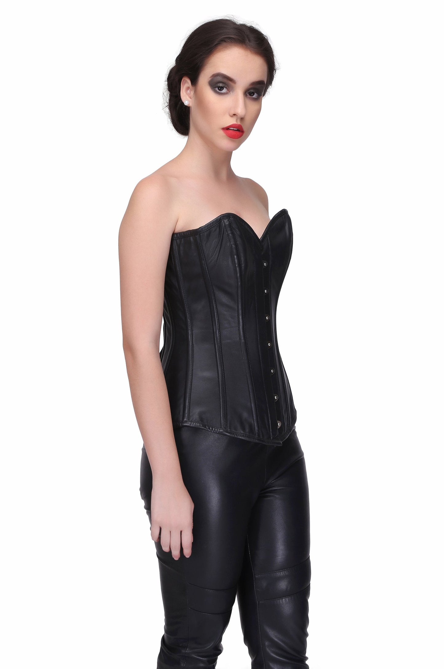 Black Sheep Nappa Leather Steel Boned Long Lined Overbust Corset - Corset Revolution