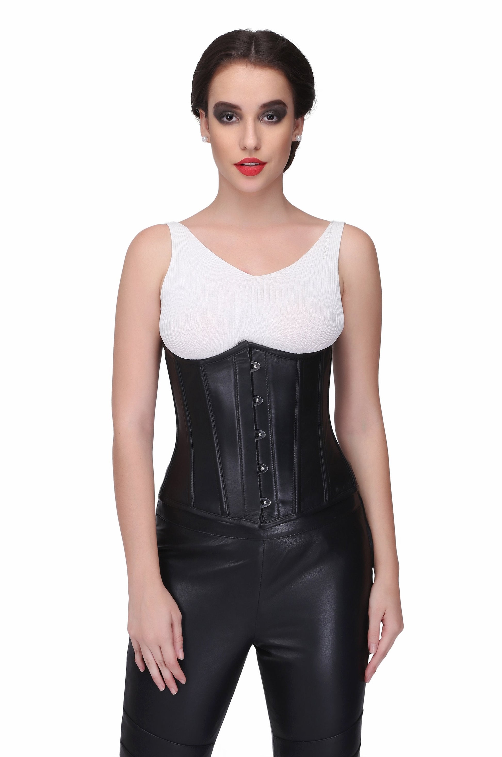 Black sheep nappa leather Steel Boned Waist Reducing Underbust Corset - Corset Revolution