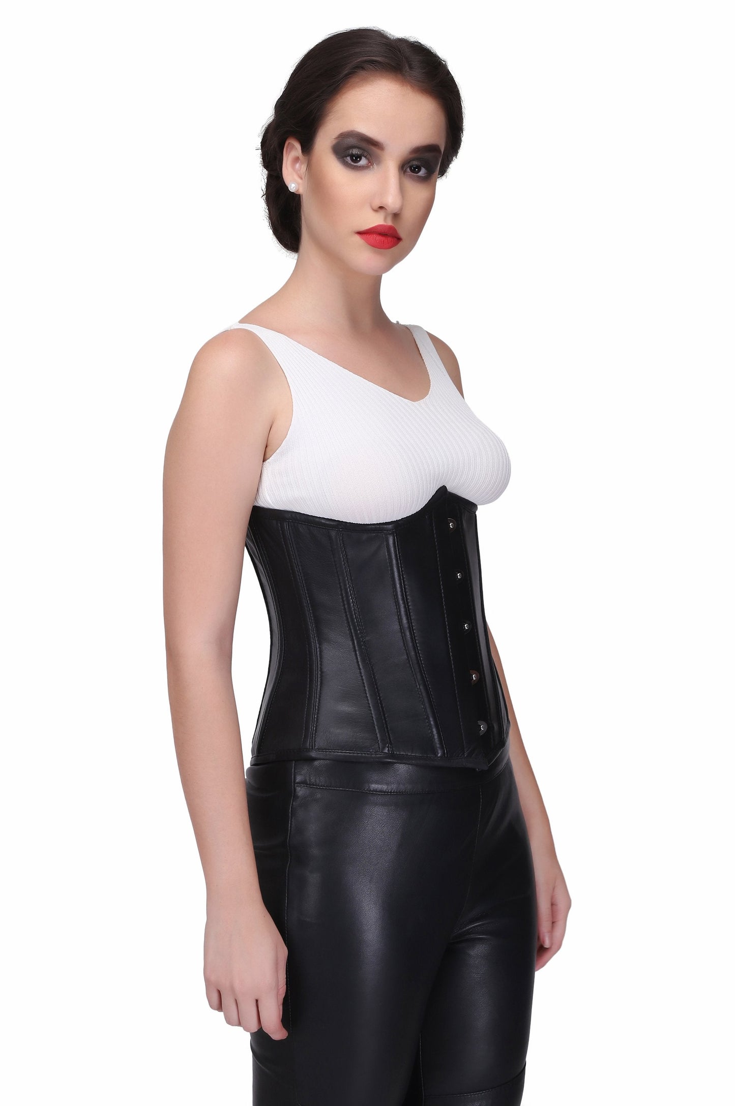 Black sheep nappa leather Steel Boned Waist Reducing Underbust Corset - Corset Revolution